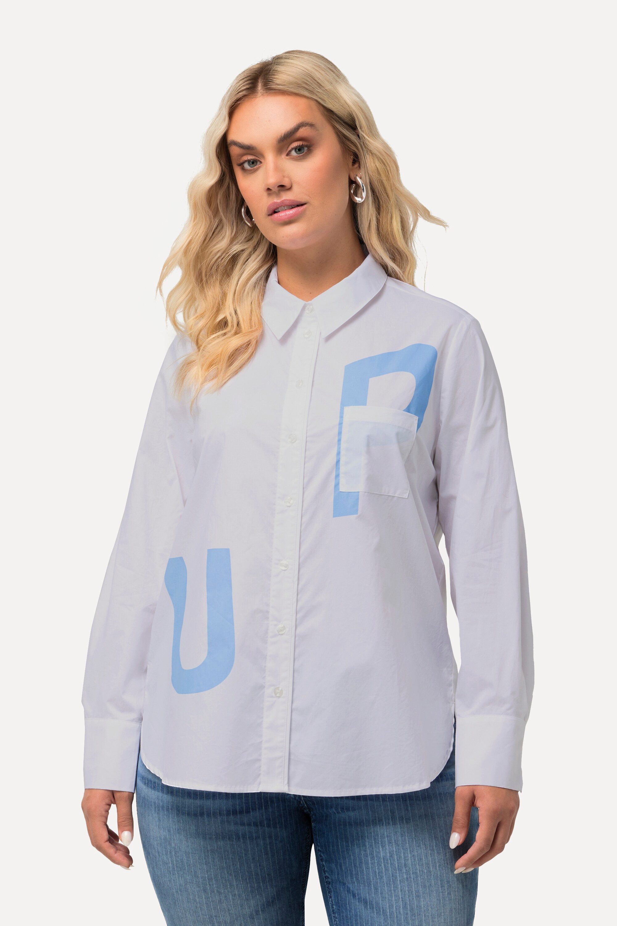 Ulla Popken Hemdbluse Hemdbluse Buchstaben Hemdkragen günstig online kaufen