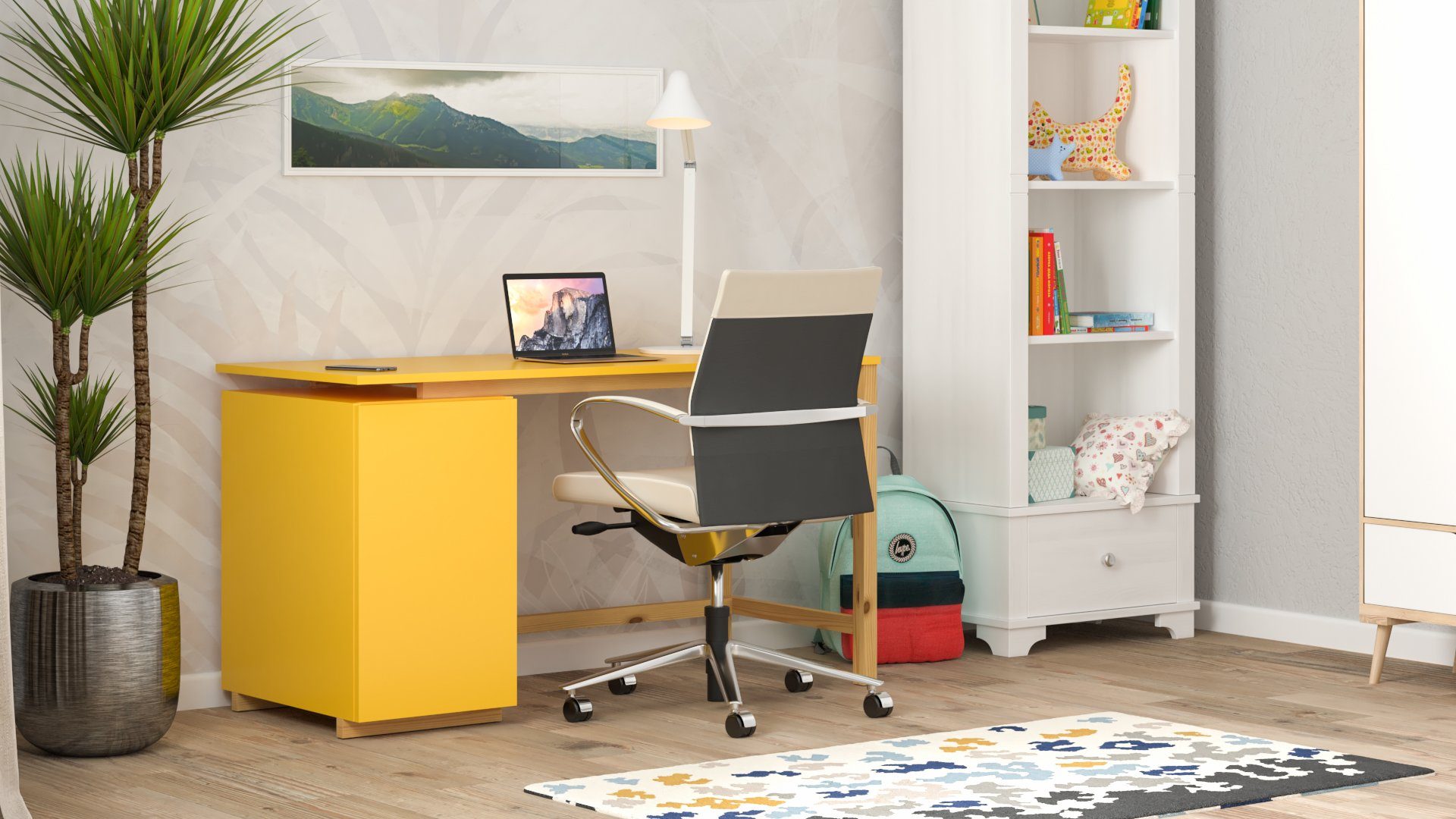 Siblo Schreibtisch Schreibtisch Liam Liam mit (Kinderschreibtisch Schrank mit Schrank) Gelb