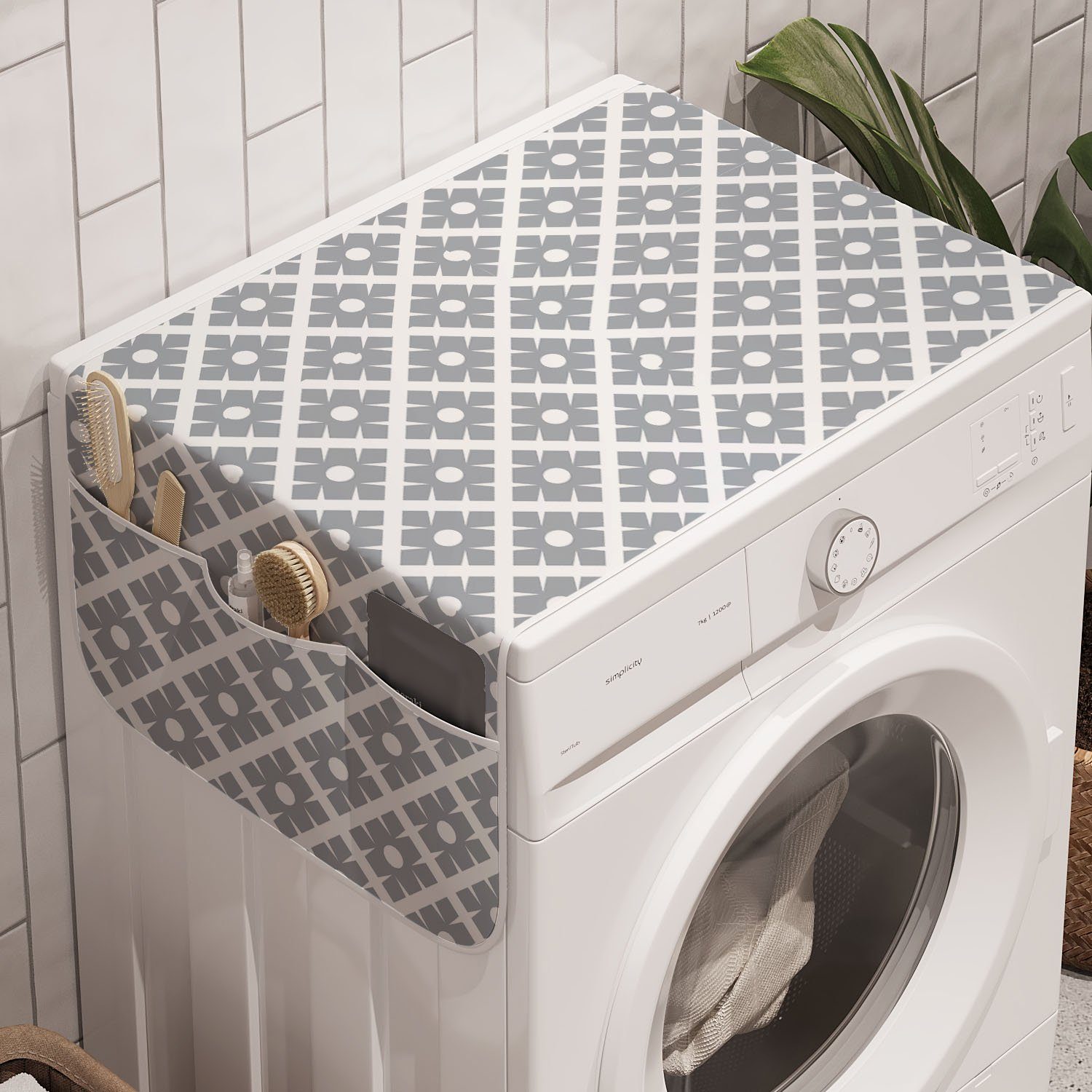 Abakuhaus Badorganizer Anti-Rutsch-Stoffabdeckung für Waschmaschine und Trockner, Abstrakt Diagonal Quadrate Kreise