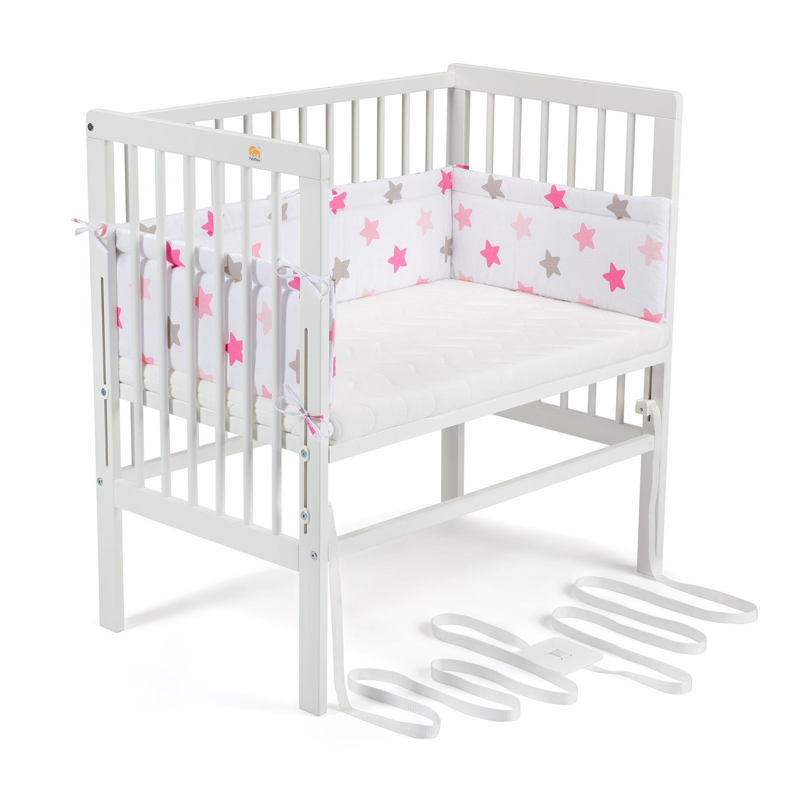 Beistellbett Babybett Boxspring weiß lackiert, 90 x 55 cm Liegefläche