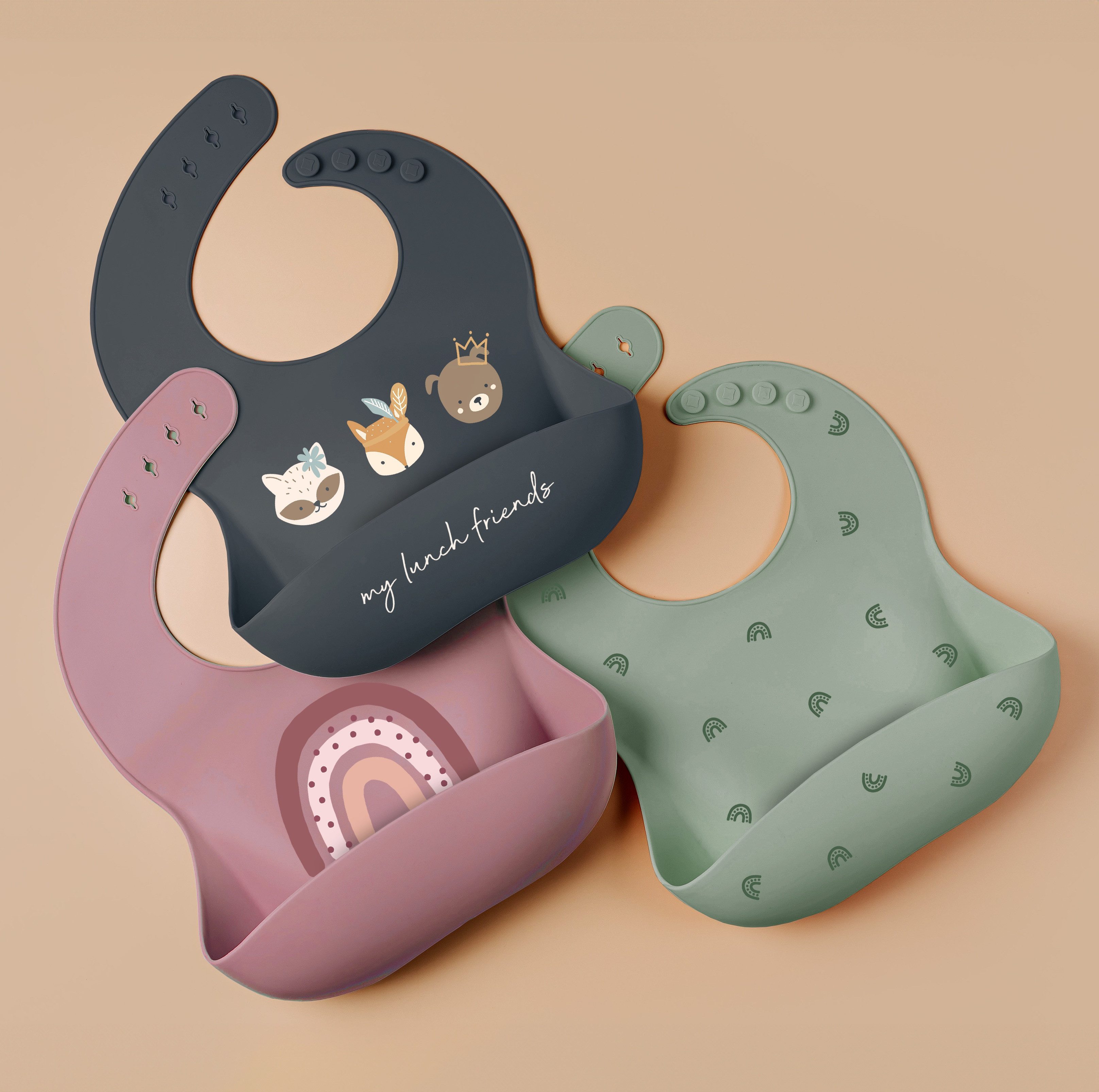 Artee Lätzchen Lätzchen 3er Set aus Silikon mit Auffangtasche