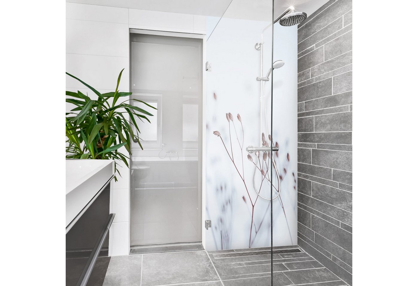 Thumbnail - Bilderdepot24 Badrückwand Landhaus blau Duschrückwand ohne Bohren Dusche Floral, (Hartfolie matt » Selbstklebend PREMIUM...