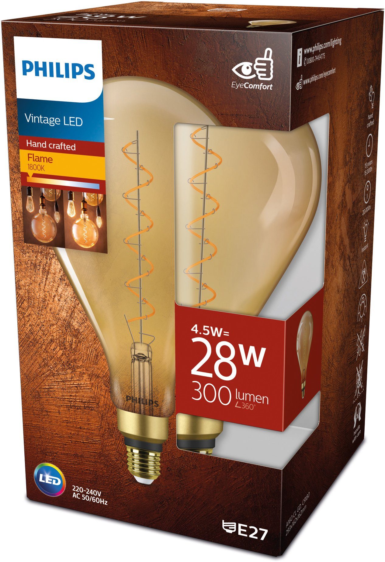 Lampe LED St., 1 Warmweiß, XL-Standard LED-Leuchtmittel E27 E27, non-dim 1er gold Vintage, 25W Philips