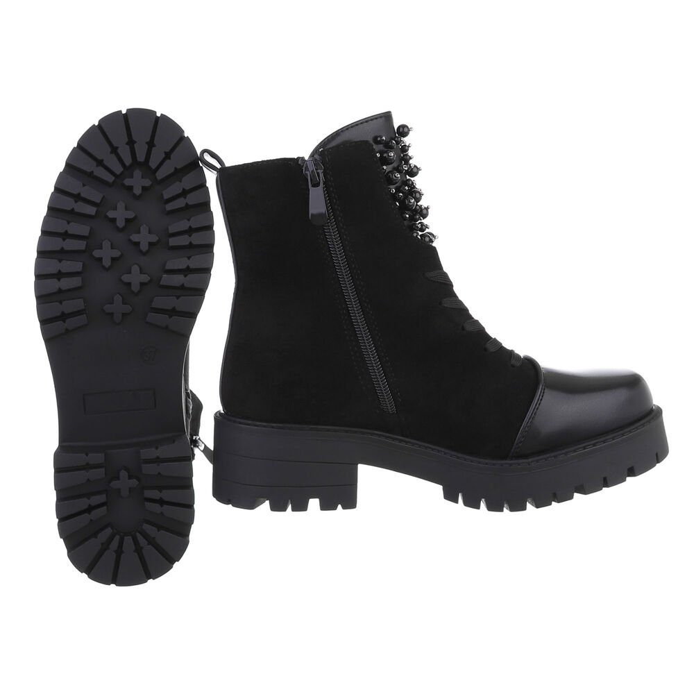 Damen Blockabsatz Freizeit Schwarz Ital-Design in Stiefelette Schnürschuhe Plateaustiefeletten