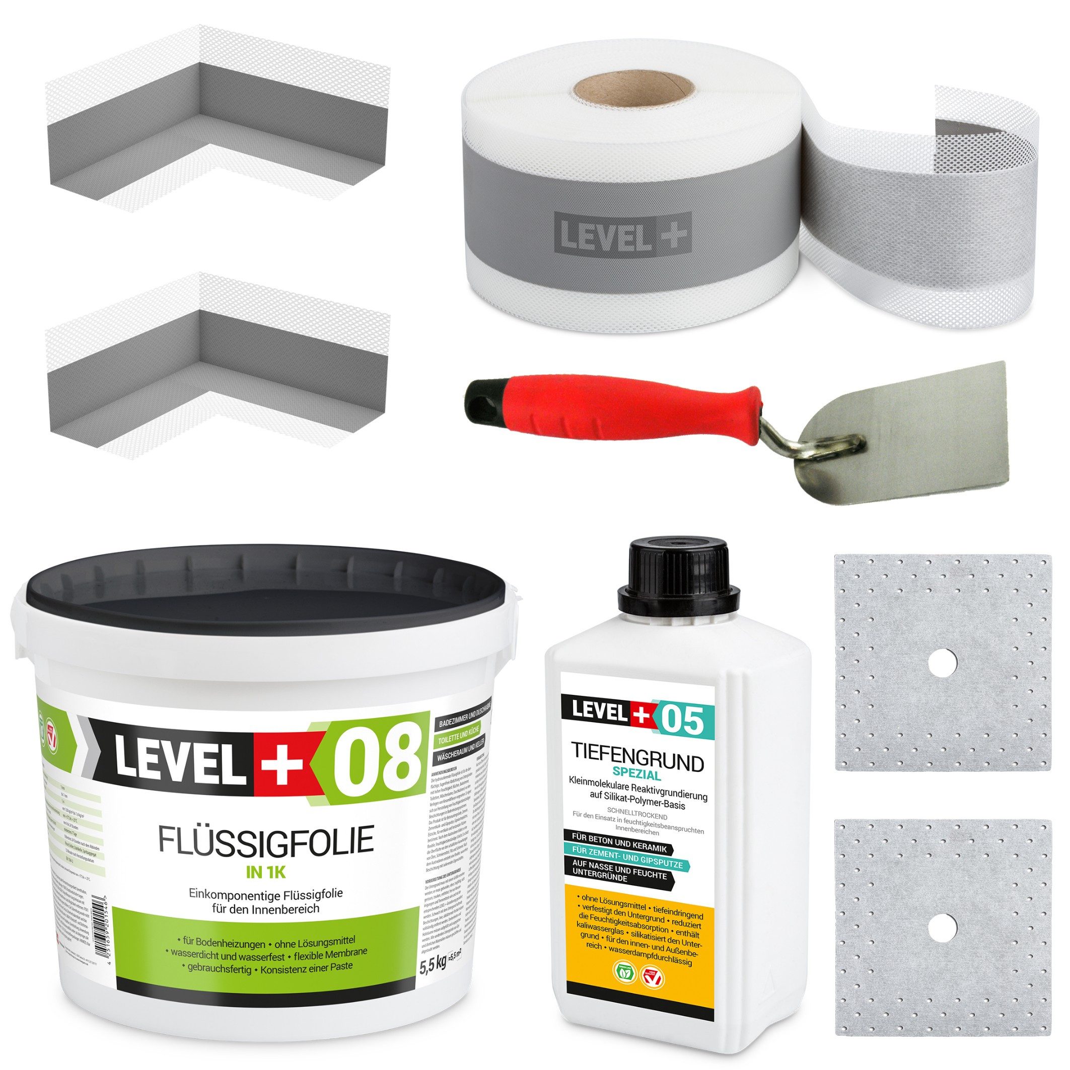 Level+ Dichtstoff Dichtset für Duschabdichtung Bad Dichtband Flüssigfolie 5,5kg SET15