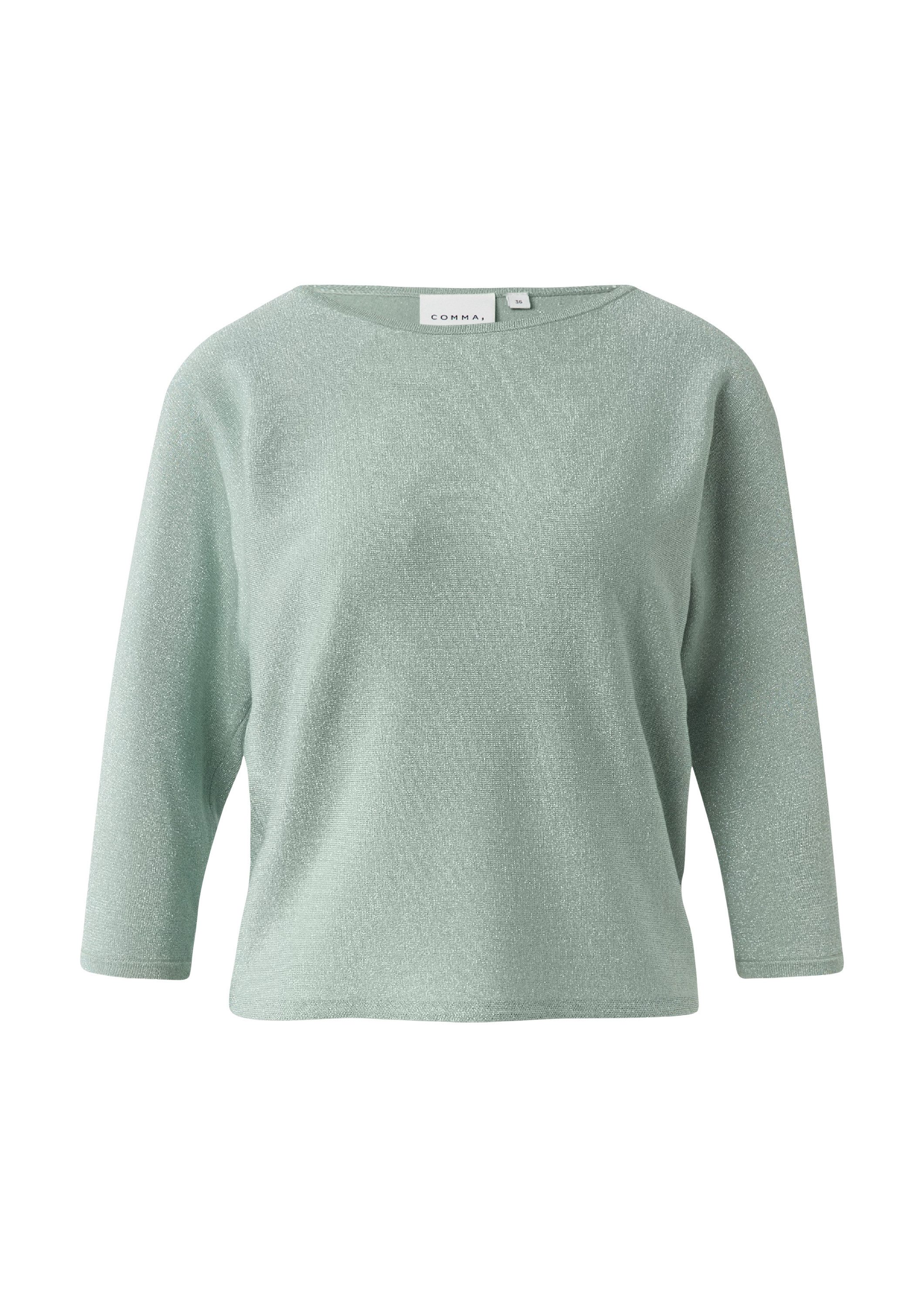 comma 3/4 Arm-Pullover Strickpullover Feinstrick-Pullover mit Glitzergarn und Fledermausärmeln