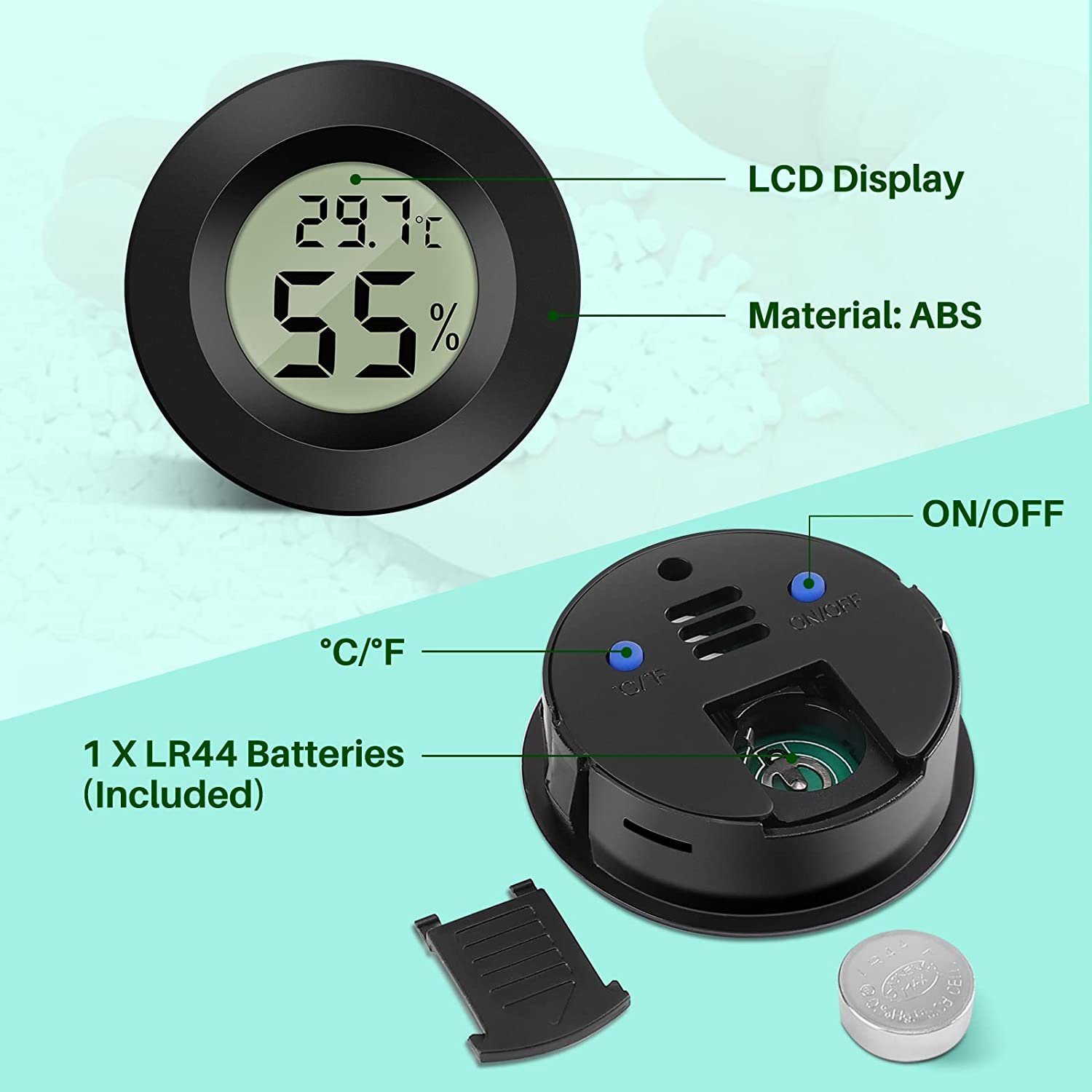 Kühlschrank LCD für Kontrolle Hygrometer 3er-Set, Mini Thermometer Digitales Temperatur Messgerät Thermo-Hygrometer Olotos Innenraum Luftfeuchtigkeit Schwarz