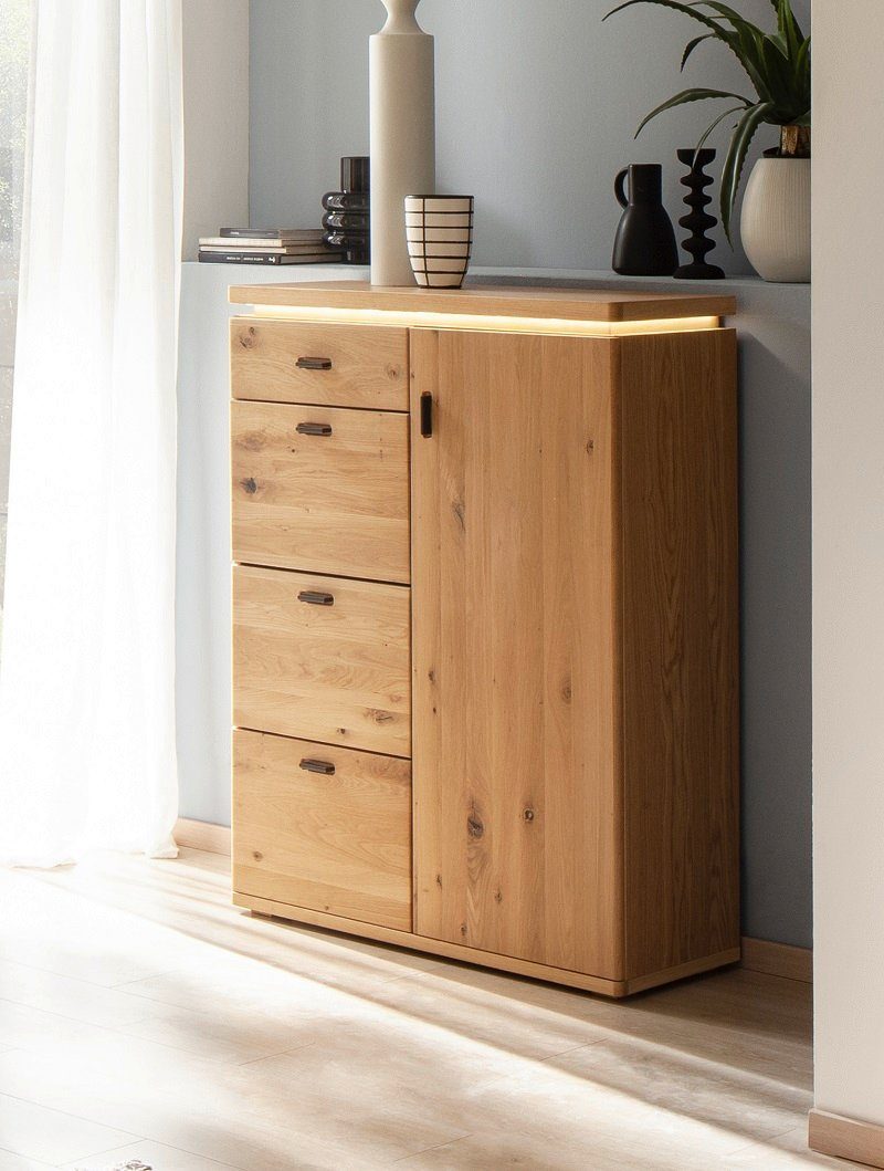 MCA furniture Sideboard Kommode Barcelona 2, Balkeneiche Bianco / Eiche Bianco, inkl. LED