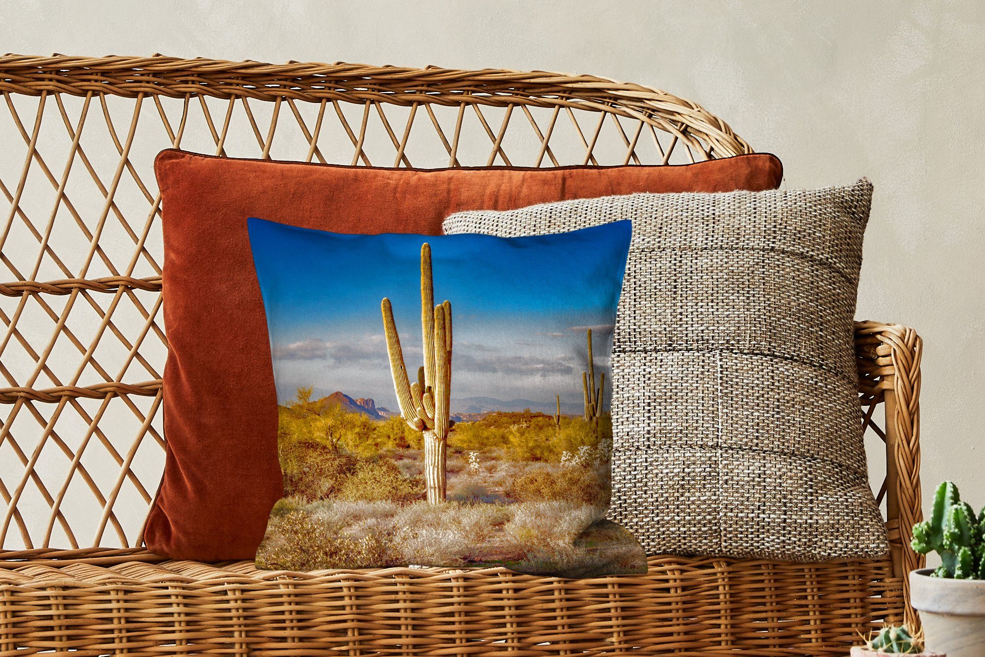 mit MuchoWow Schlafzimmer, bei Wohzimmer, Arizona, in Sonnenuntergang Füllung Dekokissen Deko, Zierkissen Kaktus für Sofakissen