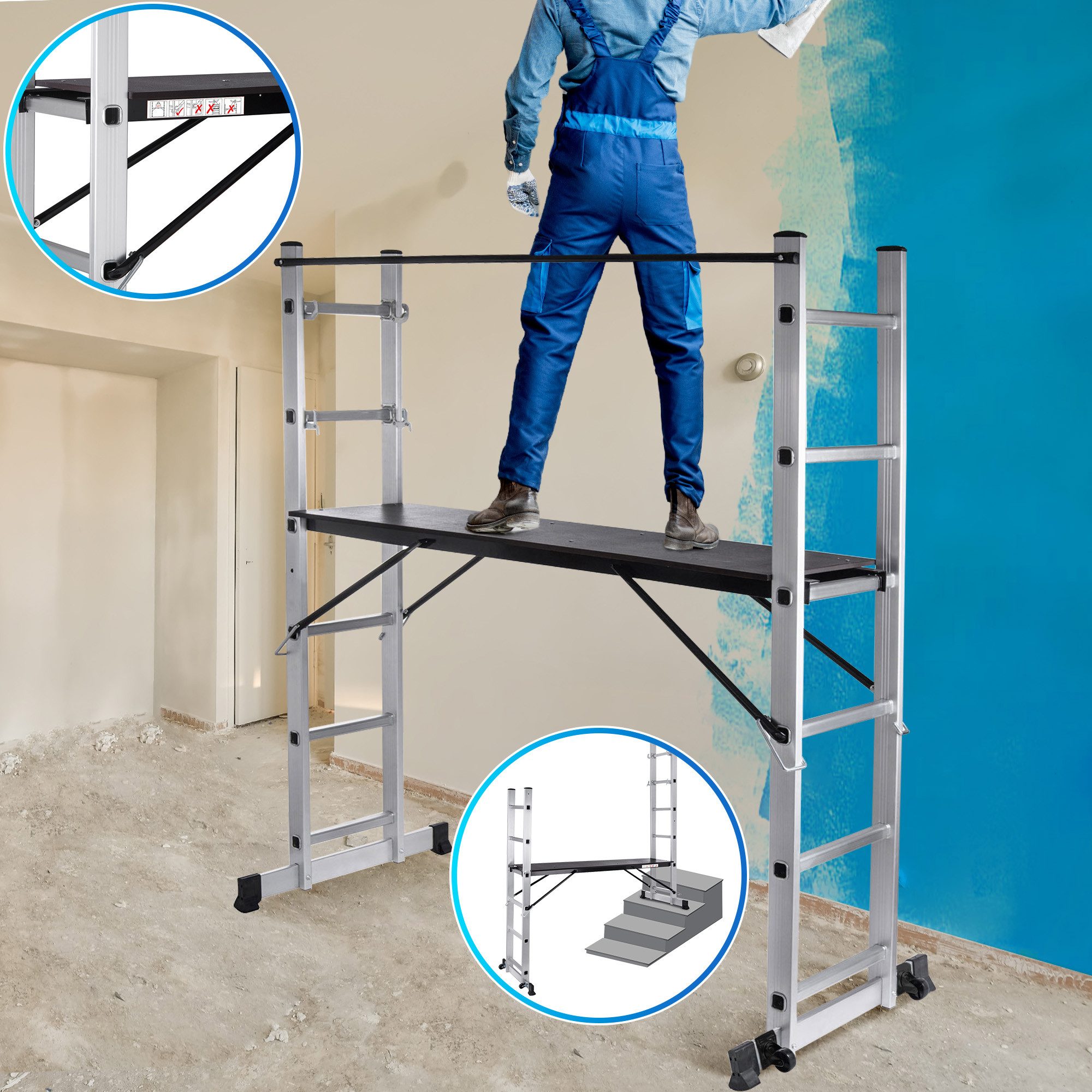 MAXCRAFT Multi-Purpose Ladder Mobile Aluminum Work Platform / Multifunctional Scaffold with Wheels