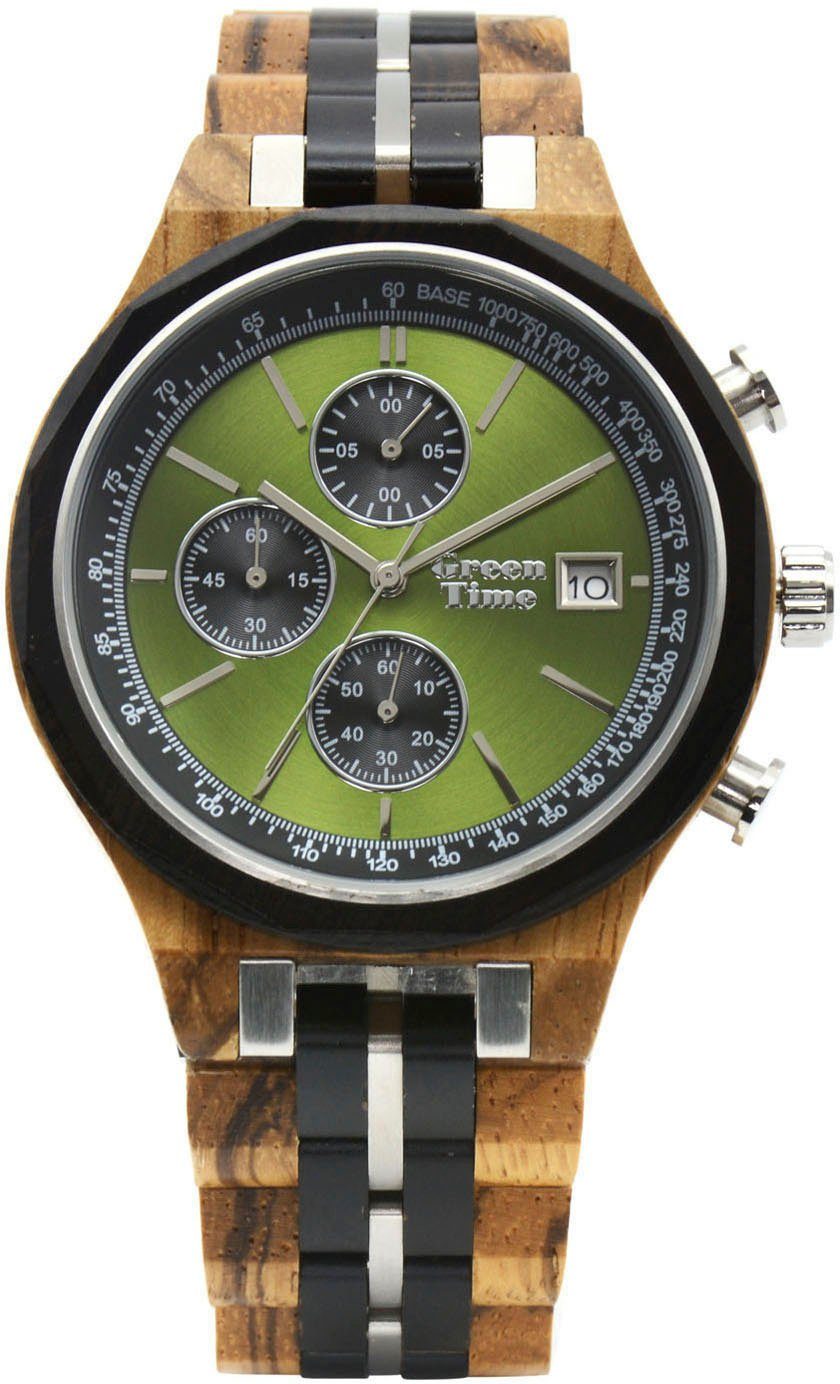 GreenTime Chronograph Armband Holz ZW176C, PVD-beschichtetem Holz, Edelstahl mit aus