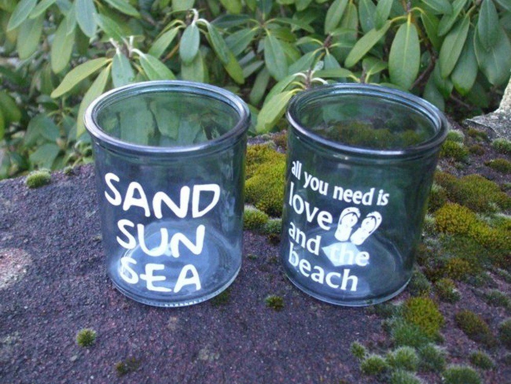 Windlichter Strand,Teelichthalter sun, (3 Sonne, beach, Deko-Impression (2er-Set) St) sand, Teelichthalter
