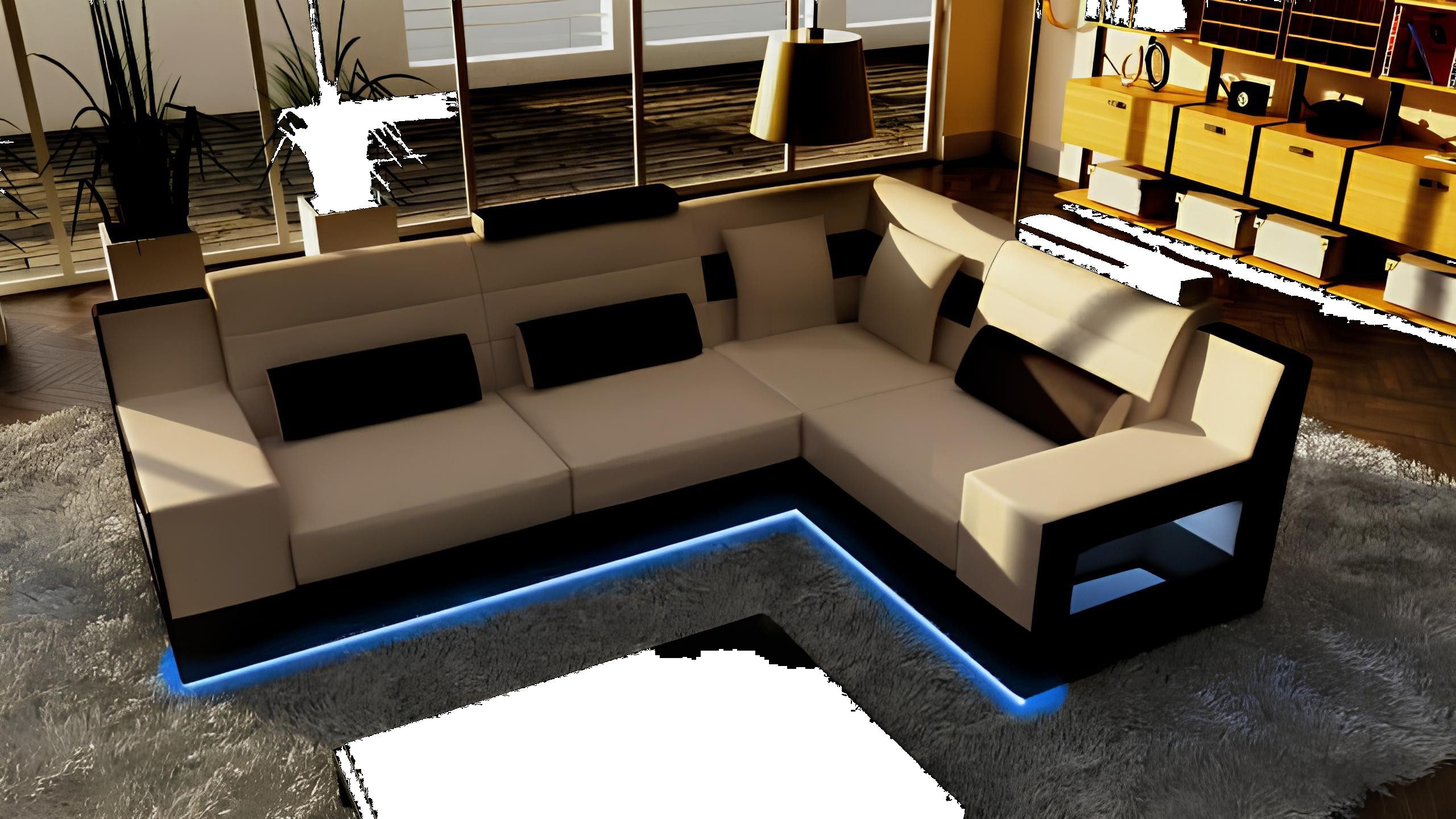 Xlmoebel Polstergarnitur Winkelsofa Set aus Stoff und Leder Sofas Wohnlandschaft Couch Polster, (Designer Sofa Ronaldo L), Hergestellt in Europa