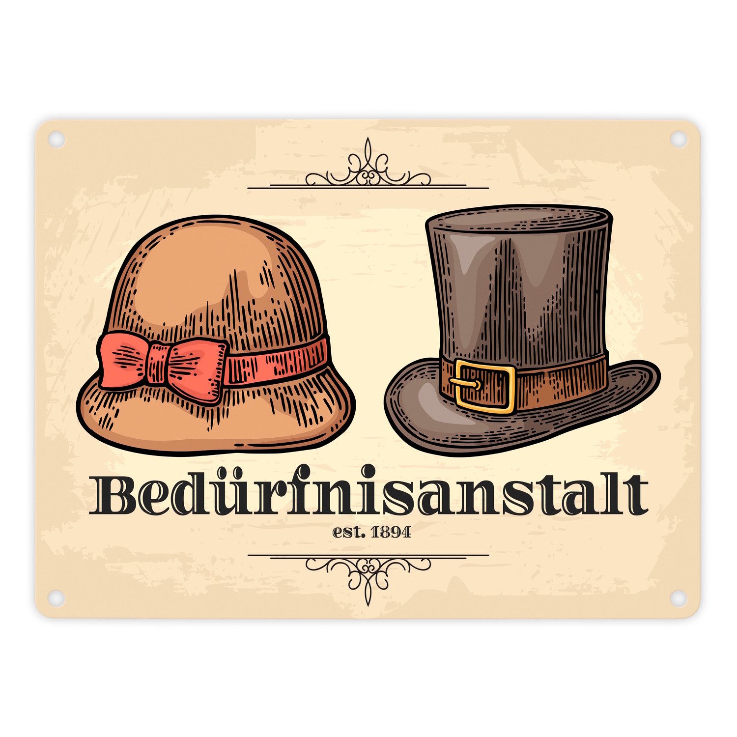 Metallschild Toilettenbild Bedürfnisanstalt mit Hut und Zylinder Schild Blechschild