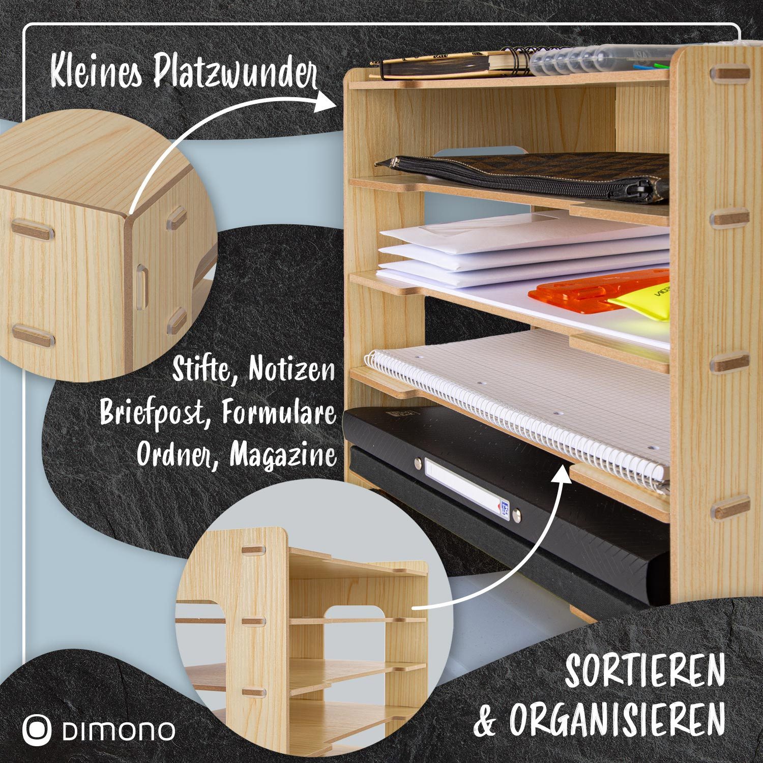 Dimono Dokumentenhalter Schreibtisch-Organizer (Papierablage aus Bambus, günstig online kaufen