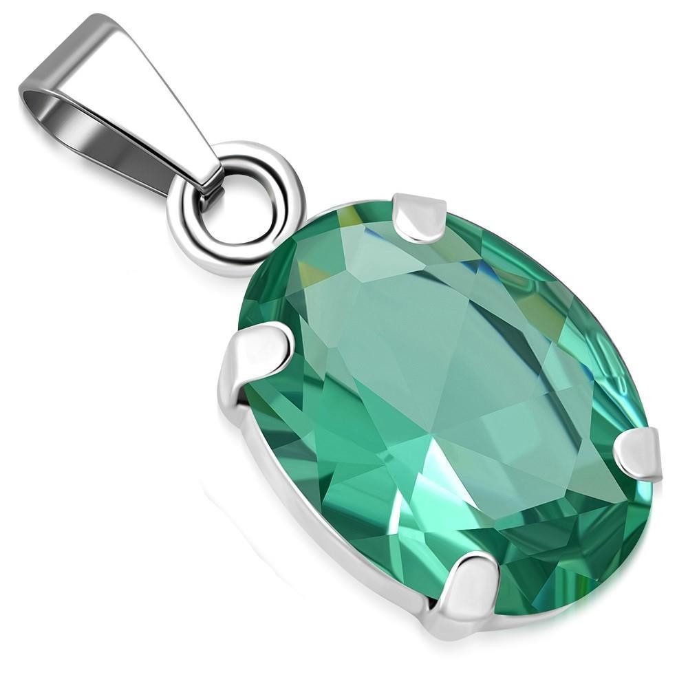 BUNGSA Anhänger Set Anhänger Kristall oval Silber aus Edelstahl Damen mint (1-tlg), Pendant Halsketten