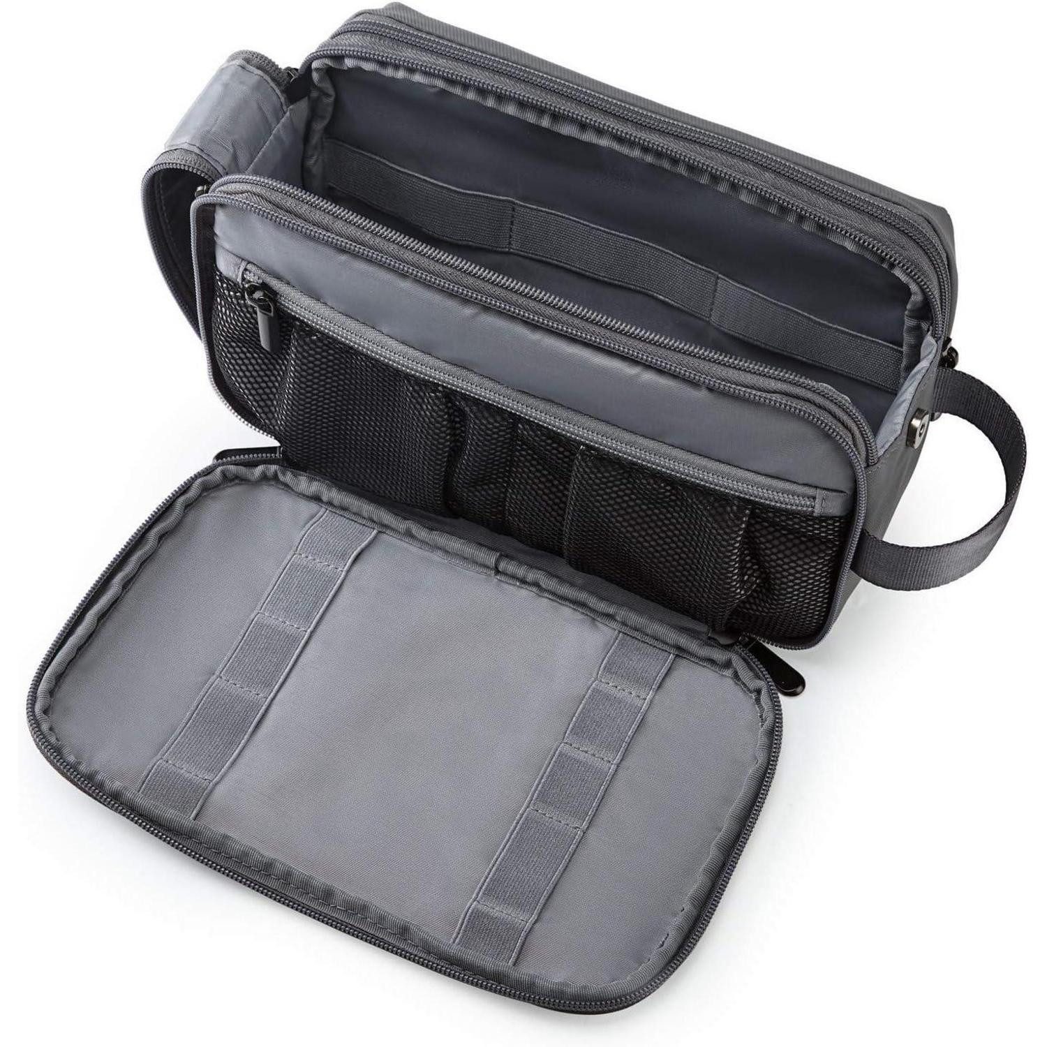 Kulturbeutel Kulturtasche Herren Kosmetiktasche Reißverschluss 5L M Grau-lederfolie