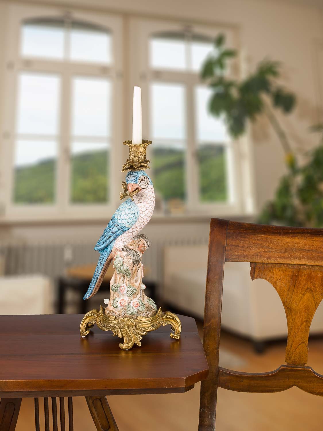 Aubaho Dekoobjekt Kerzenhalter Kerzenständer Papagei Porzellan Skulptur Antik-Stil Paar