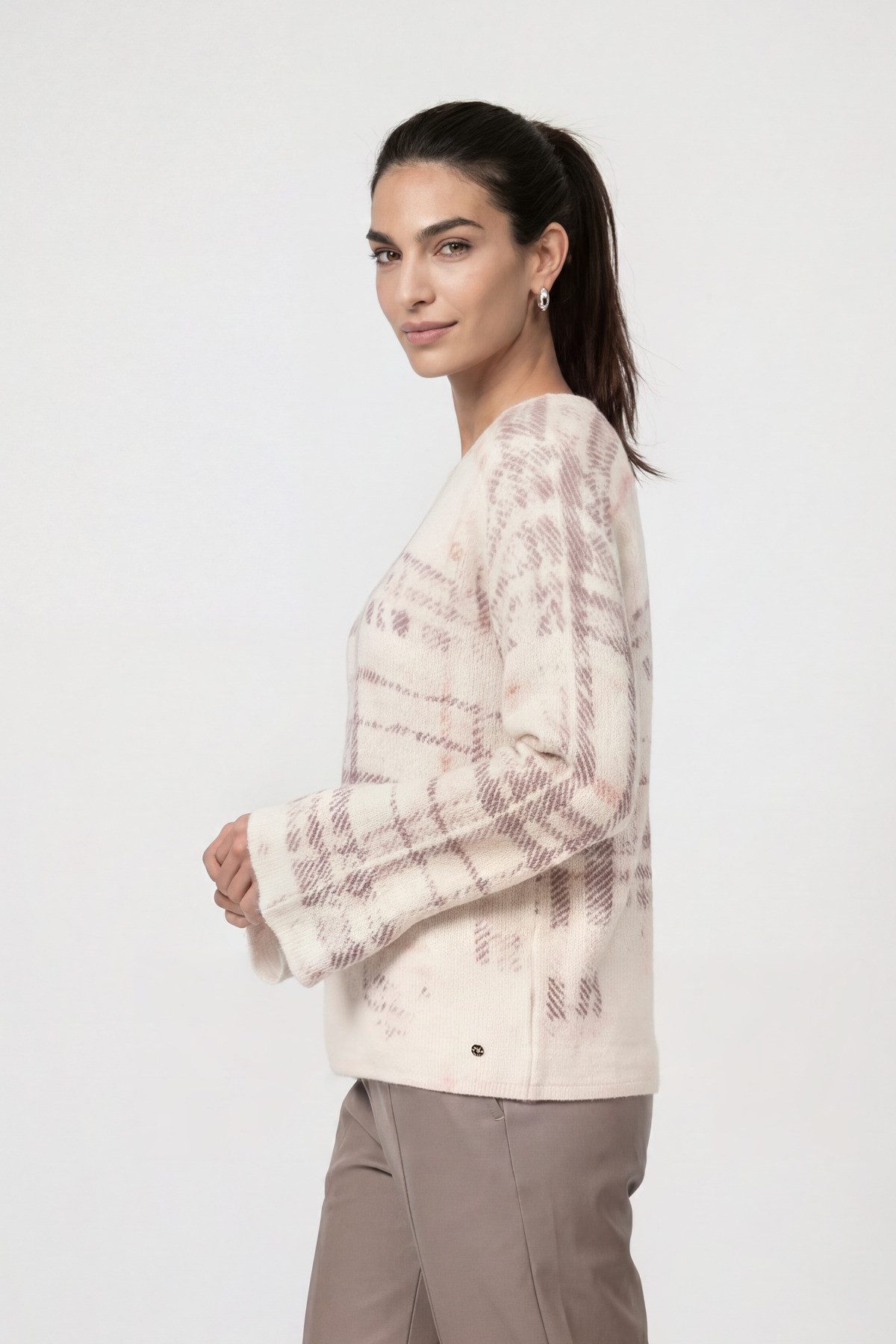 Monari Rundhalspullover Pullover Karodruck Regular fit mit Rundhalsausschnitt