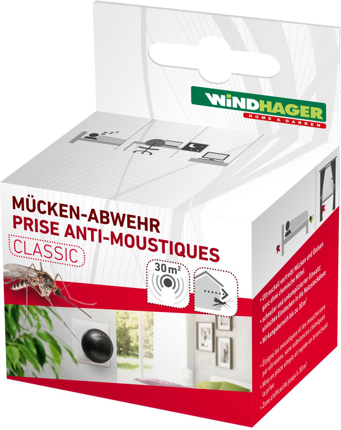 Windhager Insektenabwehrgerät für Mücken, Mückenabwehr Classic, Mückenstecker, hält Mücken in Innenräumen mithilfe von ultrahohen Tonfrequenzen fern