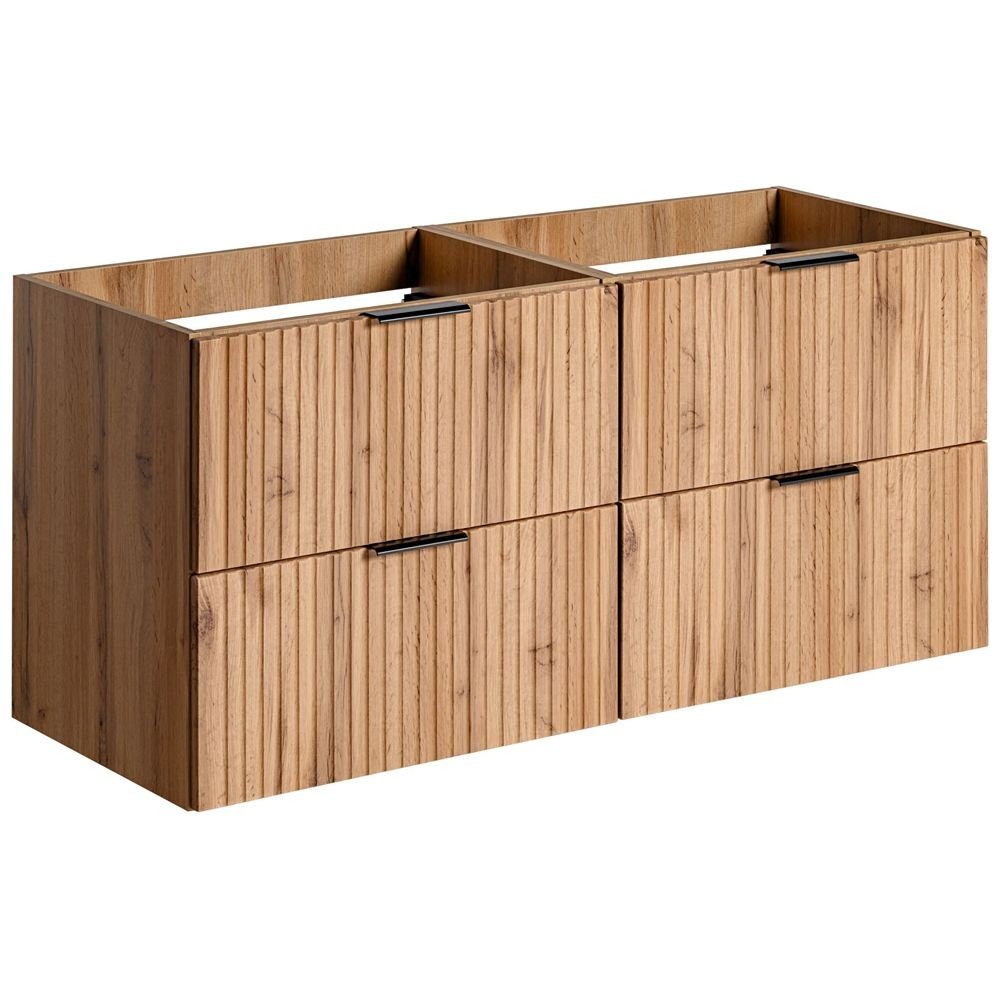 Lomadox Waschbeckenschrank ADELAIDE-56 Wotaneiche mit gerillter Front 120/57/46 cm