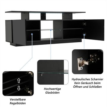 autolock TV-Schrank Moderner TV-Ständer mit 16-farbigen LED-Leuchten für 60-Zoll-Fernseher Länge140cm,schwarz,geeignet für Wohnzimmer,Schlafzimmer
