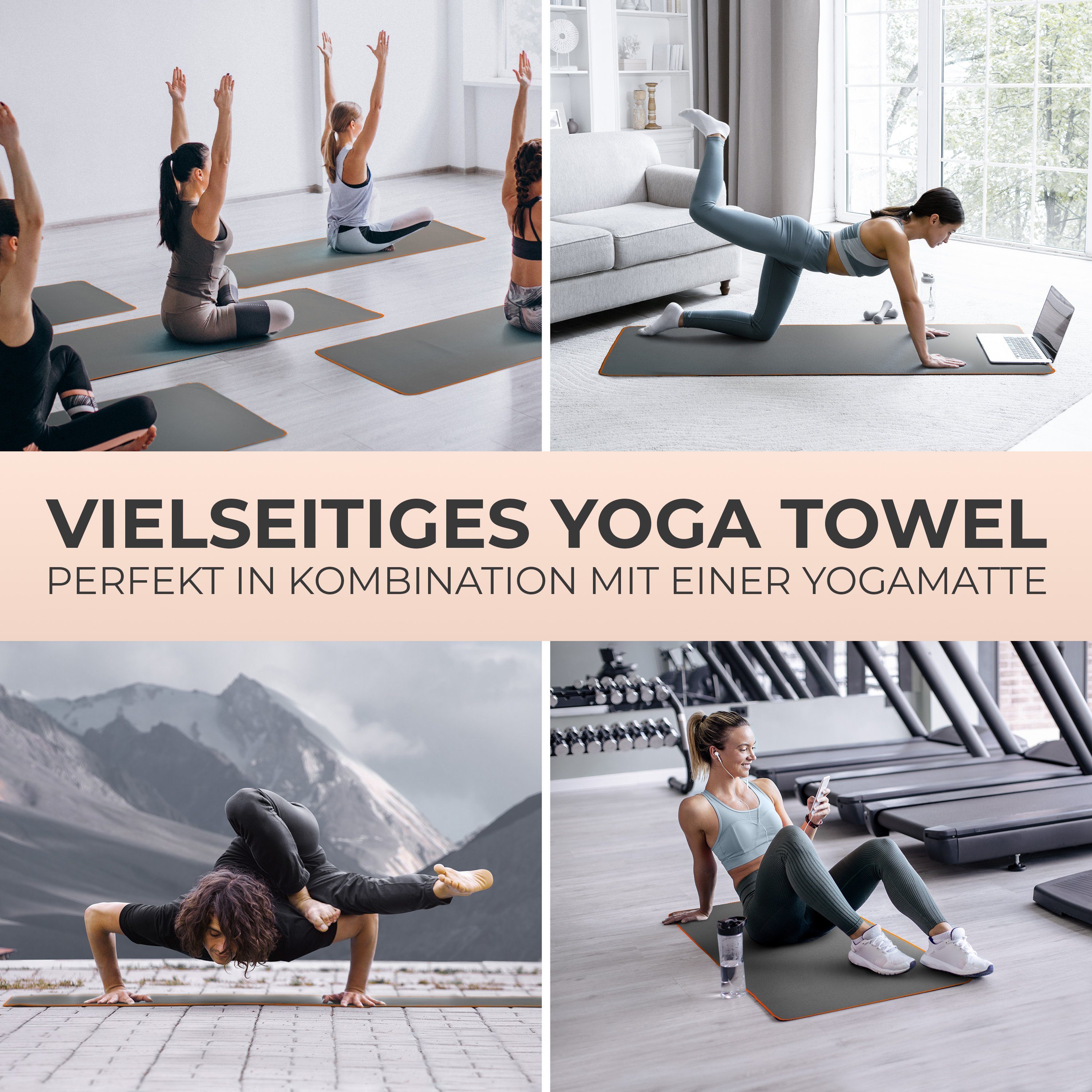 NirvanaShape Sporthandtuch Yoga Handtuch mit Antirutsch-Noppen, Yogatuch-Auflage für Yogamatte, Microfaser, +Yoga Einführungs eBook, Yogatuch-Auflage Saugstark, Hygienisch