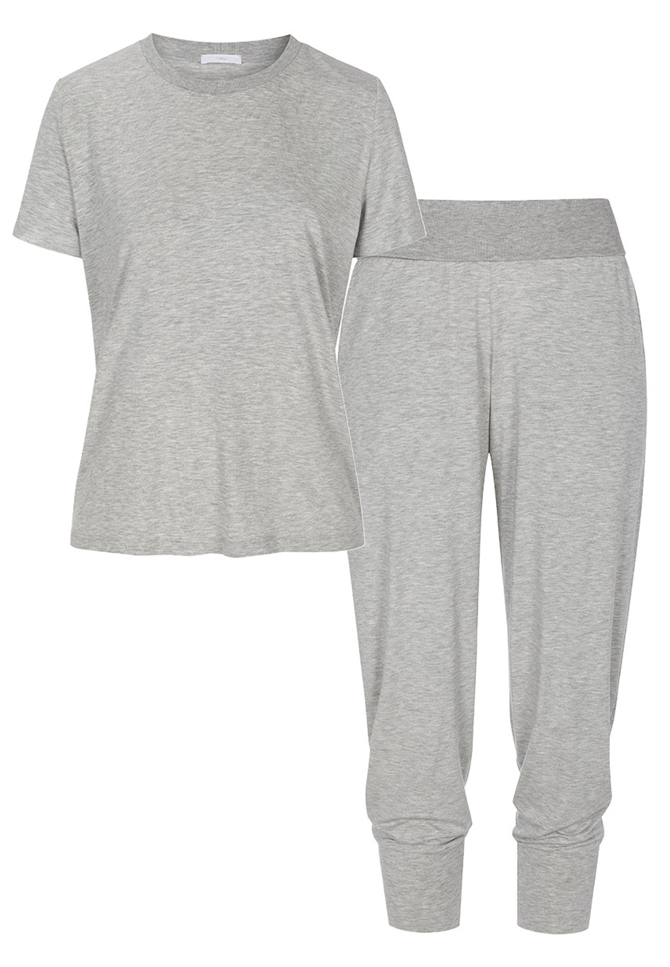 Set & T-Shirt Lounge 2 Yoga-Hose (Set, Grey Schlafanzug 7/8 Pyjama - im melange und Easy Mey Sleepy tlg)