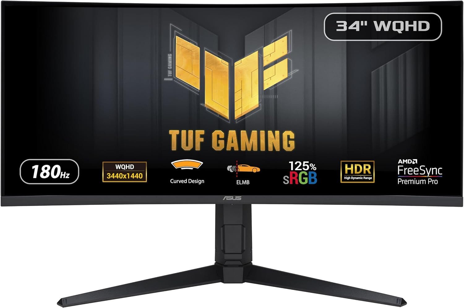 Asus VG34VQL3A Gaming-Monitor (86,4 cm/34 ", 3440x1440 px, UWQHD, 1 ms Reaktionszeit, 180 Hz, LED, Ultrawide 21:9 für immersives Gaming & erweitertes Sichtfeld)