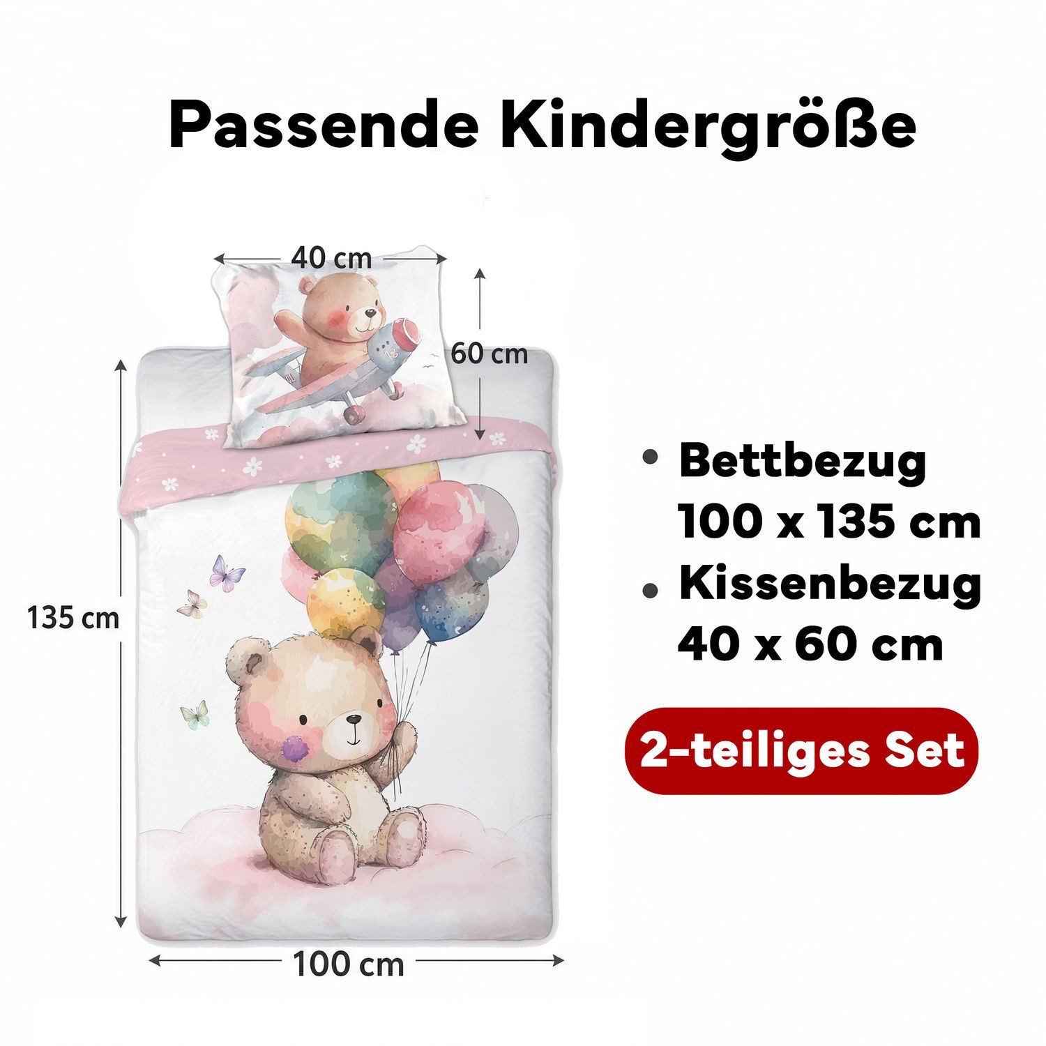 texpot Bettwäsche Kinderbettwäsche Teddybär bedruckt Garnitur, Baumwolle, 2 teilig – Bild 4 von 5