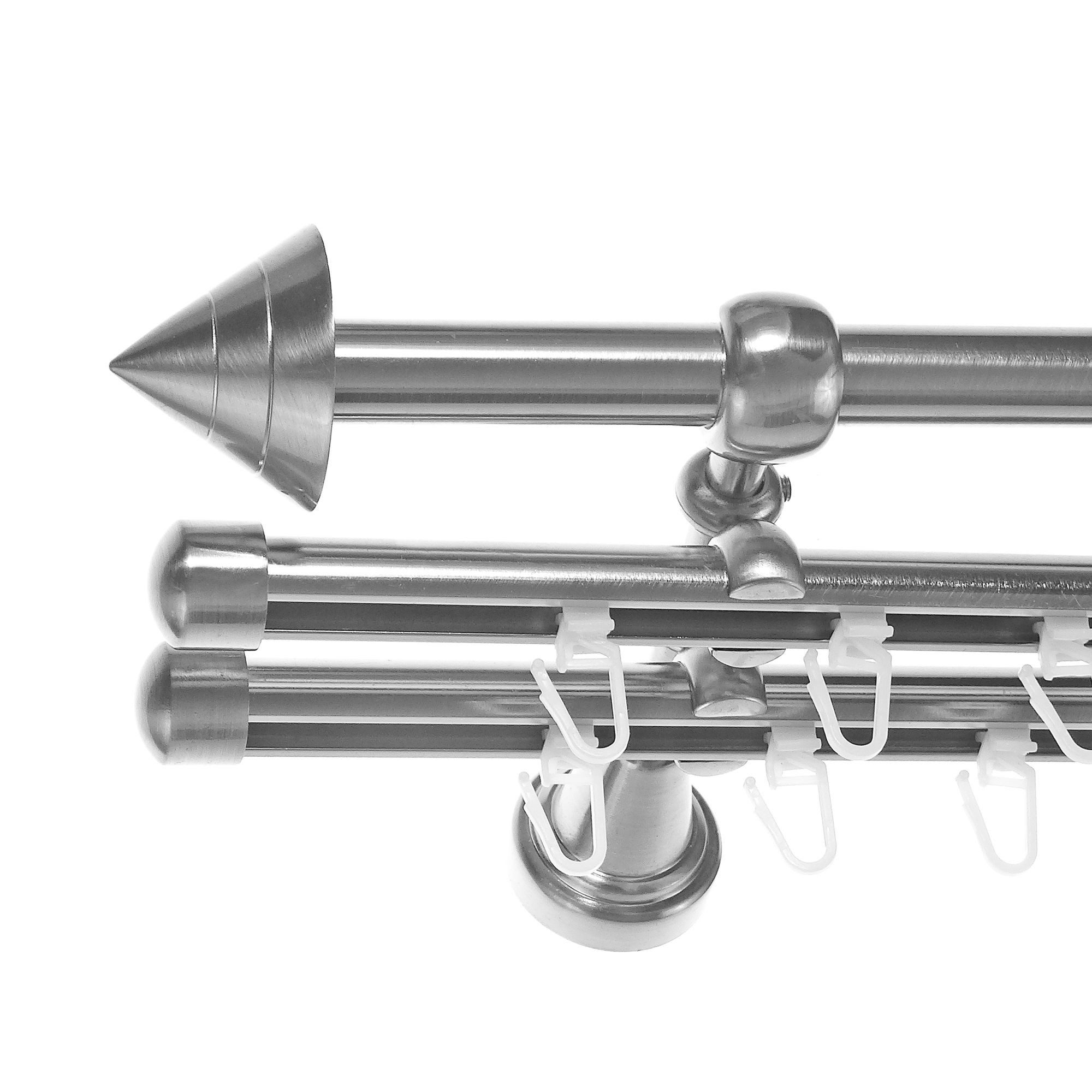 BASIT Gardinenstange Rohr und Innenlauf 16 mm mit Wandträgern 480 cm E21, Ø 16 mm, 3-läufig, verschraubt, Metall, H14 RI 480 cm E21 Spitze