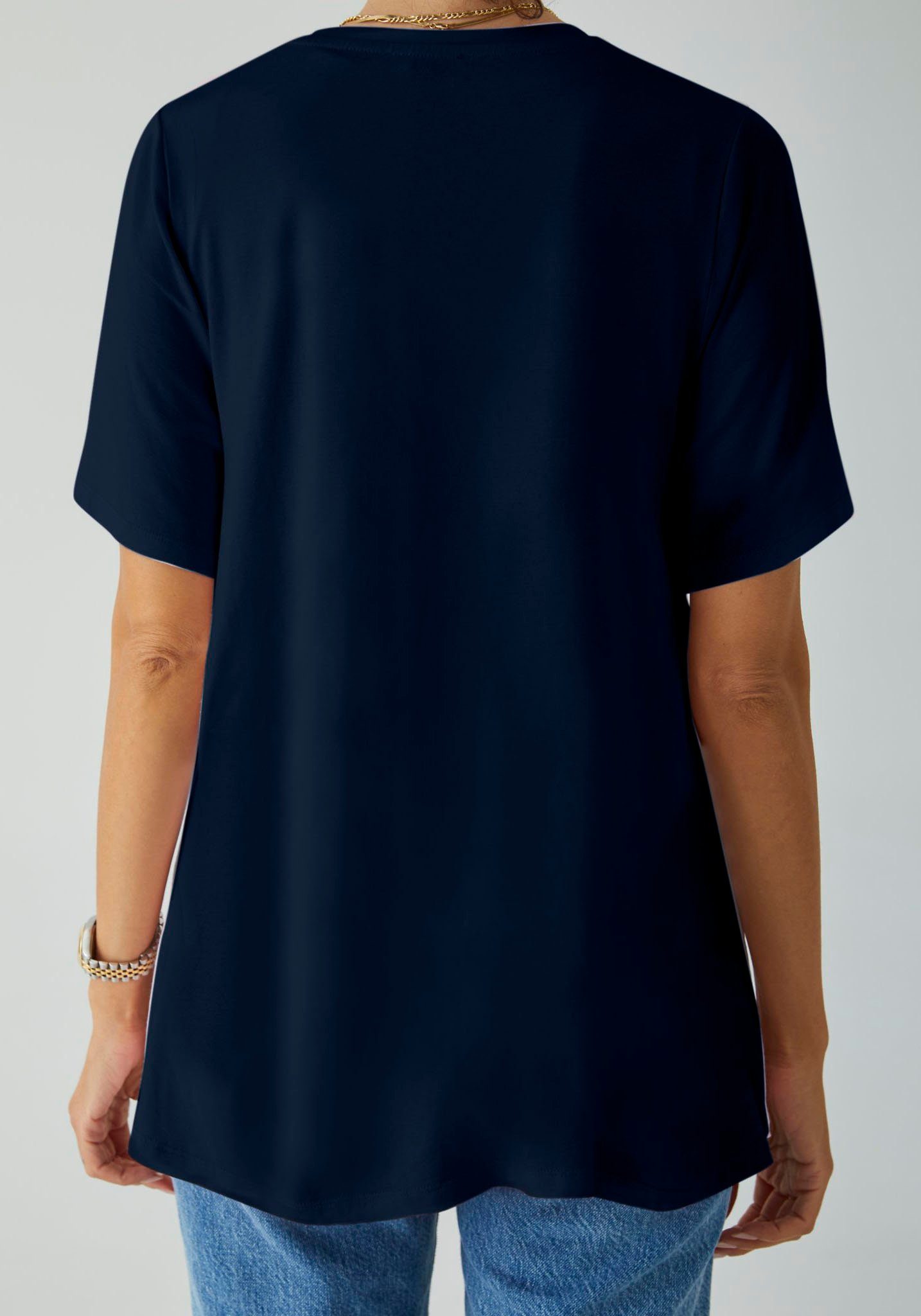 LTB Rundhalsshirt YATECE mit Zipfelsaum navy asymmetrischem