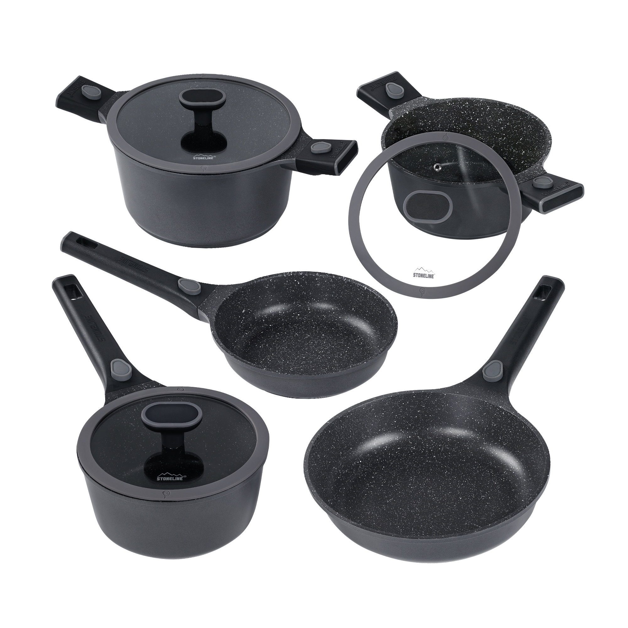 STONELINE Topf-Set, Aluminiumguss (8-tlg), mit echten Steinpartikeln, induktionsgeeignet, Designed in Germany