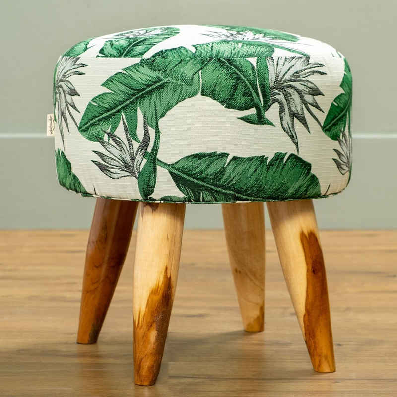 wohnfreuden Sitzhocker Monstera Hocker Delia aus Teakholz und Stoff Bezug, 29463