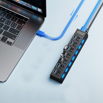 Retoo USB-Verteiler USB 3.0 Hub 7 Port Splitter Adapter Aktiv USB Verteiler 5gbs PC Laptop (7 Port USB Verteiler, USB 3.0 HUB mit 7 Ports, USB 3.0-Kabel, Bedienungsanleitung in Deutsch), Erweiterung der Anzahl der Anschlüsse, Schnelle Datenübertragung