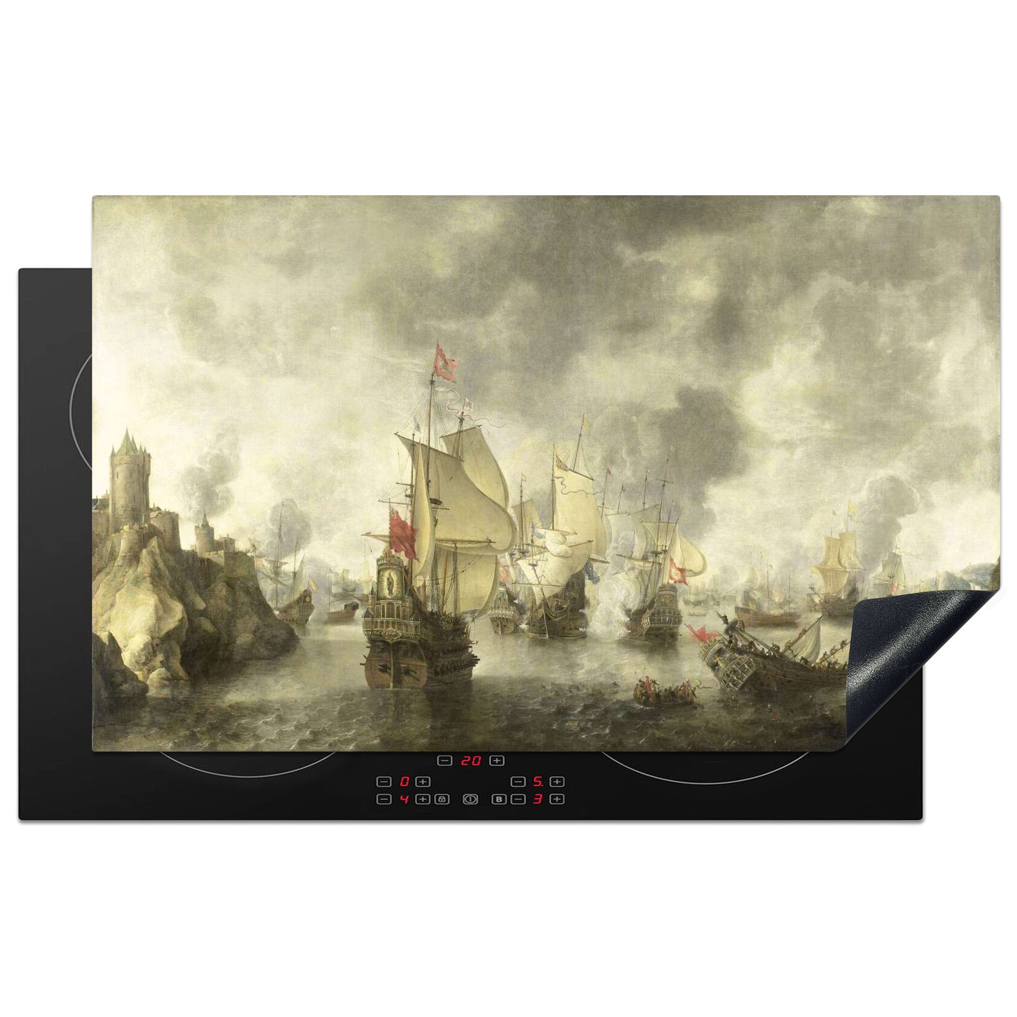 MuchoWow Herdblende-/Abdeckplatte Schlacht der vereinigten venezianischen und niederländischen Flotten -, Vinyl, (1 tlg), 83x51 cm, Ceranfeldabdeckung, Arbeitsplatte für küche