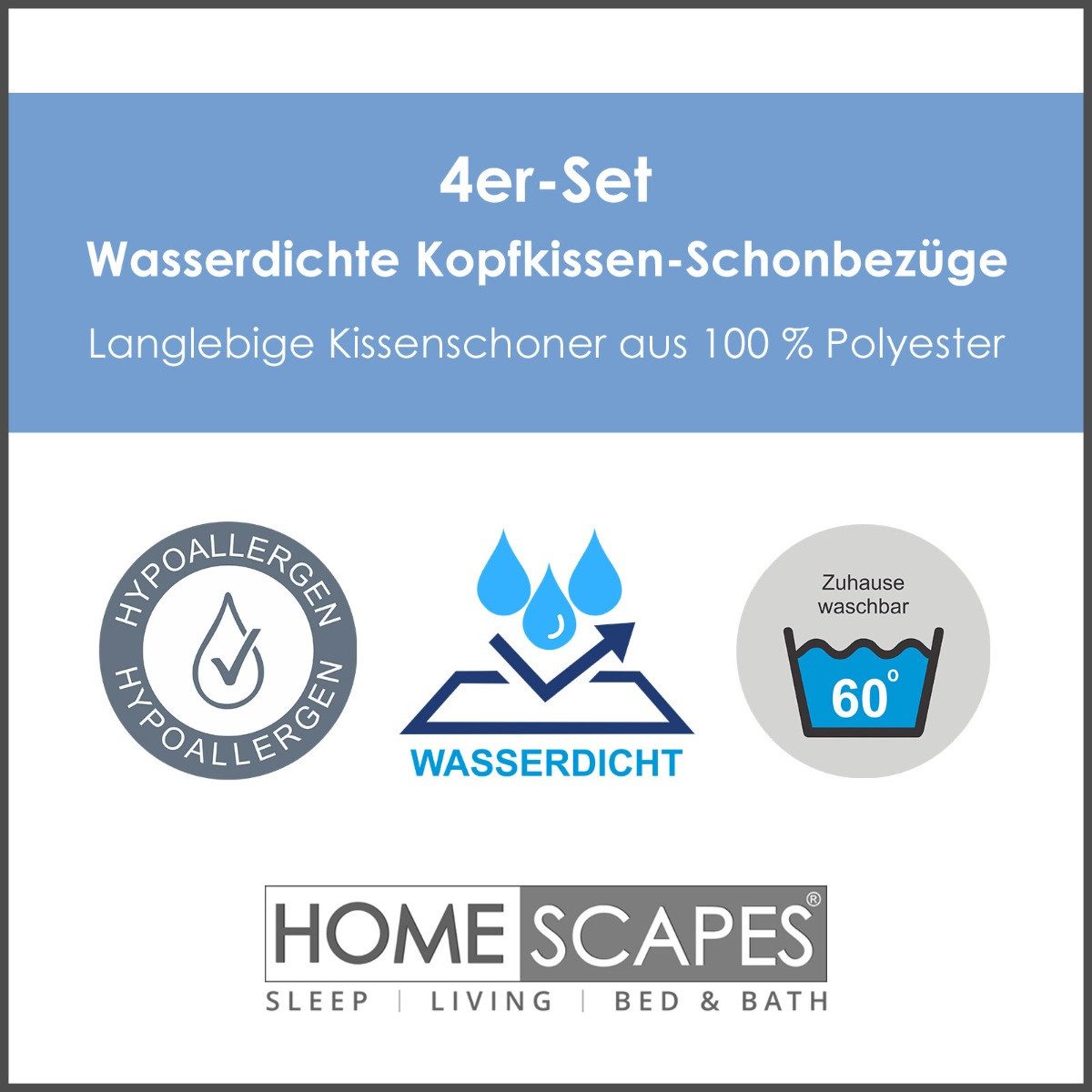 Homescapes Kissenbezüge 4er-Set wasserdichte Kopfkissen-Schonbezüge günstig online kaufen