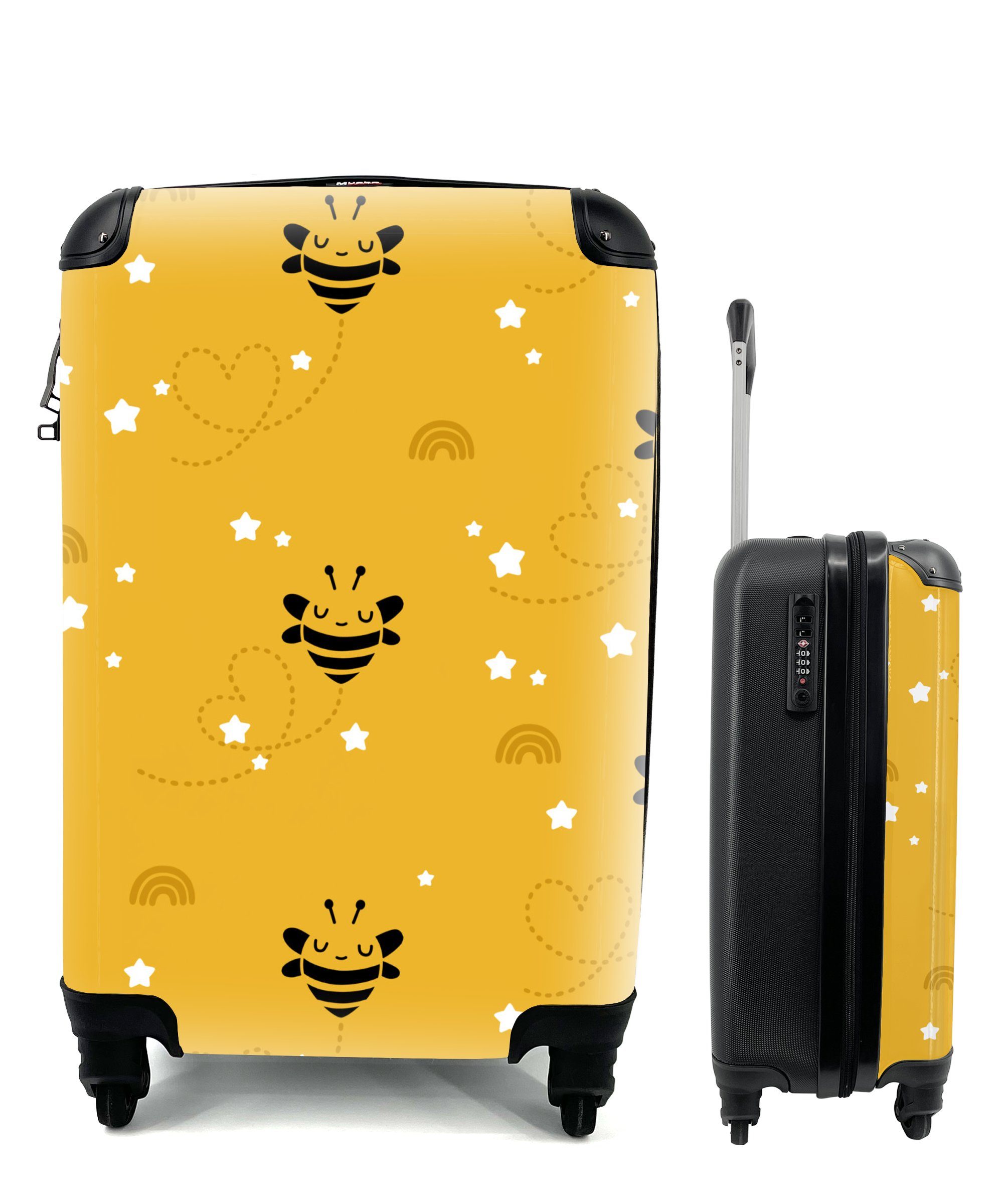 MuchoWow Handgepäckkoffer Muster - Bienen - Sterne, 4 Rollen, Reisetasche mit rollen, Handgepäck für Ferien, Trolley, Reisekoffer