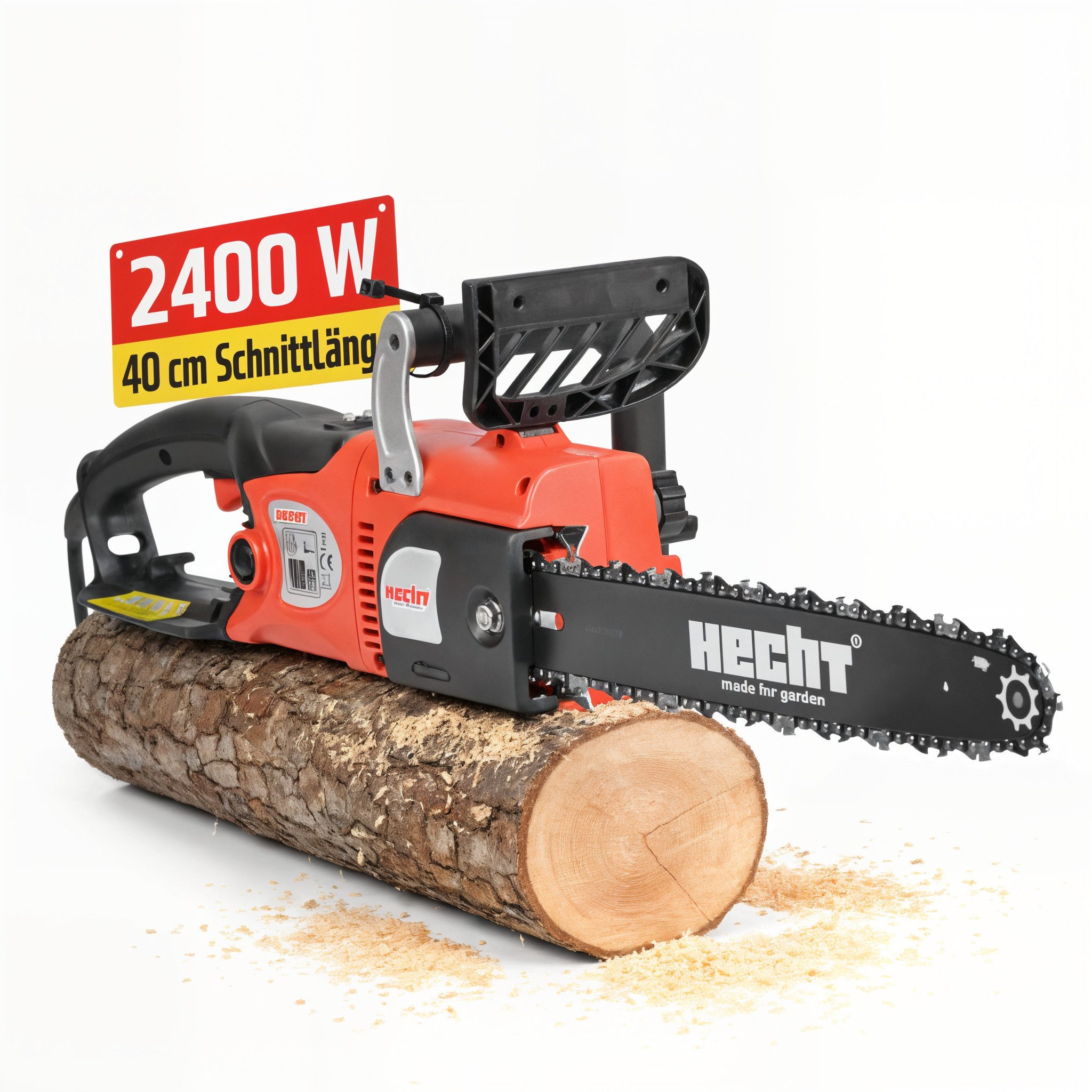 Hecht Elektro-Kettensäge Motorsäge 2250 mit 40 cm Schnittlänge, 45,8 cm Schwertlänge, 2400 Watt, Soft-Start, Rückschlagbremse