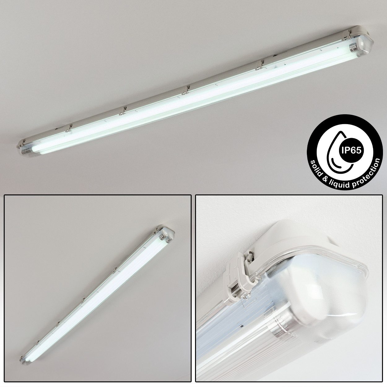 hofstein Deckenleuchte Deckenlampe aus Metall/Kunststoff, Grau/Weiß/Klar, Badezimmer geeignet, moderne Deckenleuchte, 51 Watt, 4300 Lumen, 6500 Kelvin, IP65