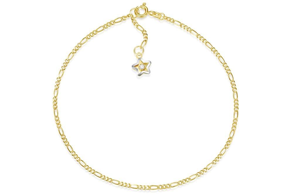 Silberkettenstore Fußkette Fußkette Figaro 2mm mit Sternanhänger - echt 585 Gold, Länge wählbar