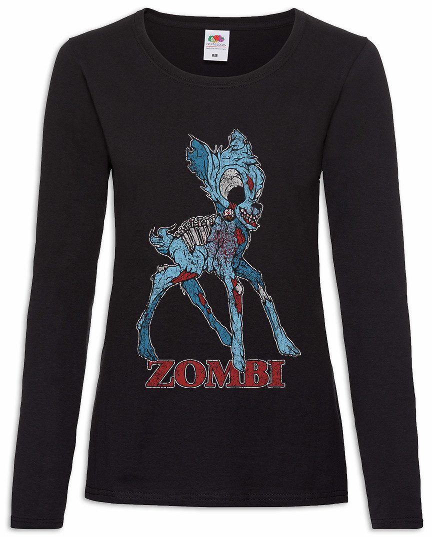 Langarmshirt Zombi II Damen Langarmshirt Reh Hirsch Bambi Deer Fun Dracula Vampir