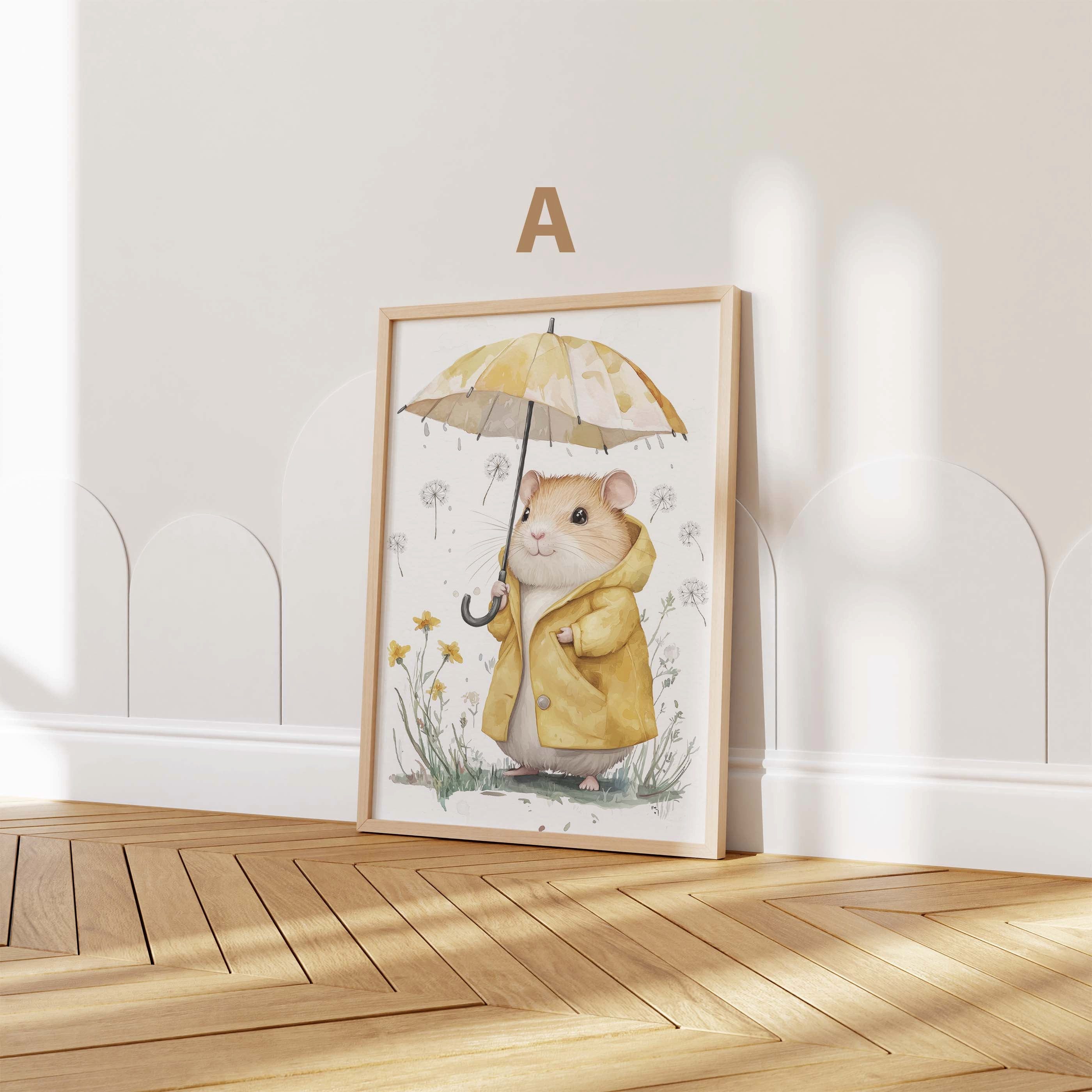 JUSTGOODMOOD Poster Süßer Regen Tag Tier Geschenkidee Aquarell Waldtier llustration mit Re, B (1 St)