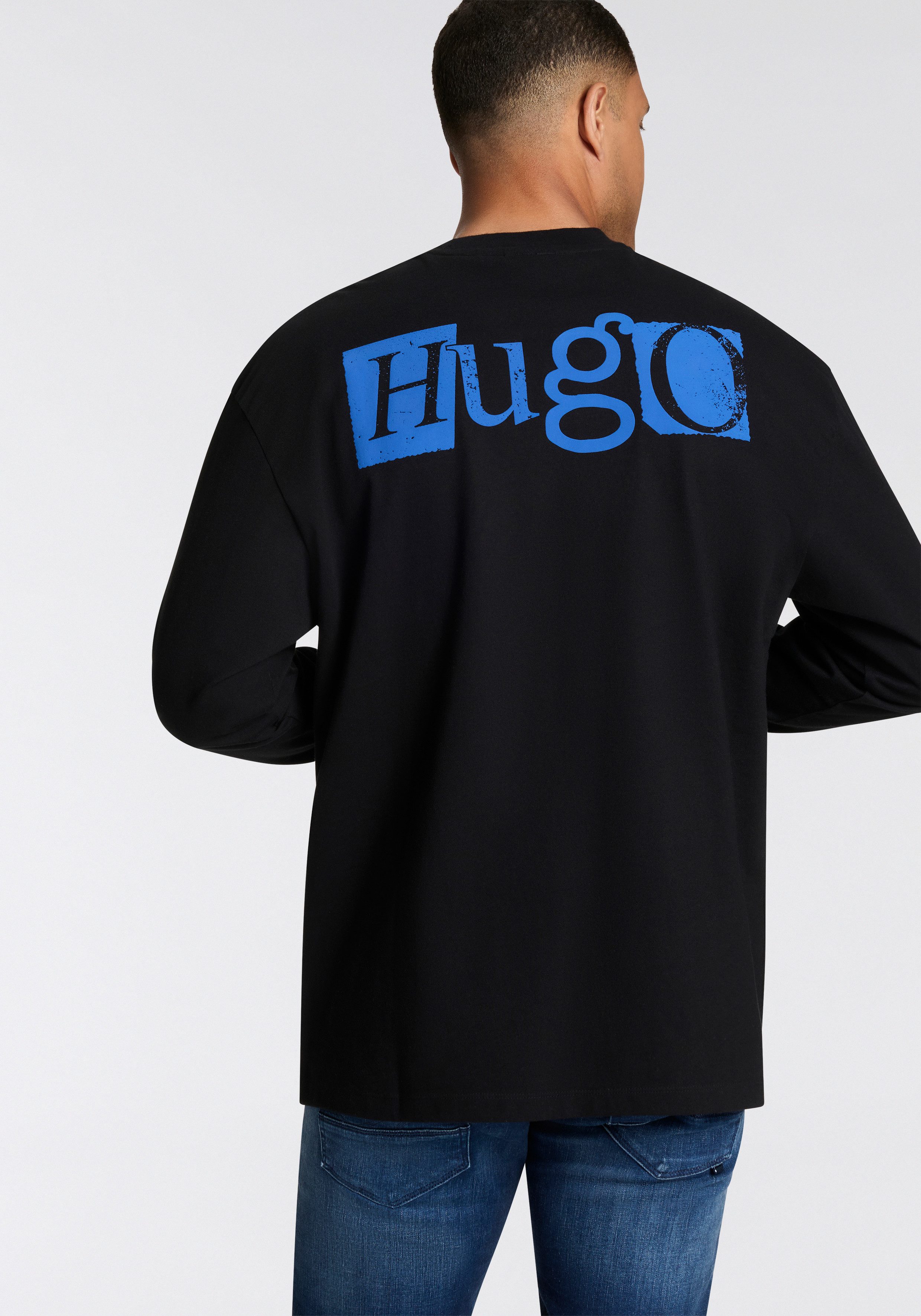 HUGO Blue Langarmshirt Nilcrew mit großem Rückedruck günstig online kaufen