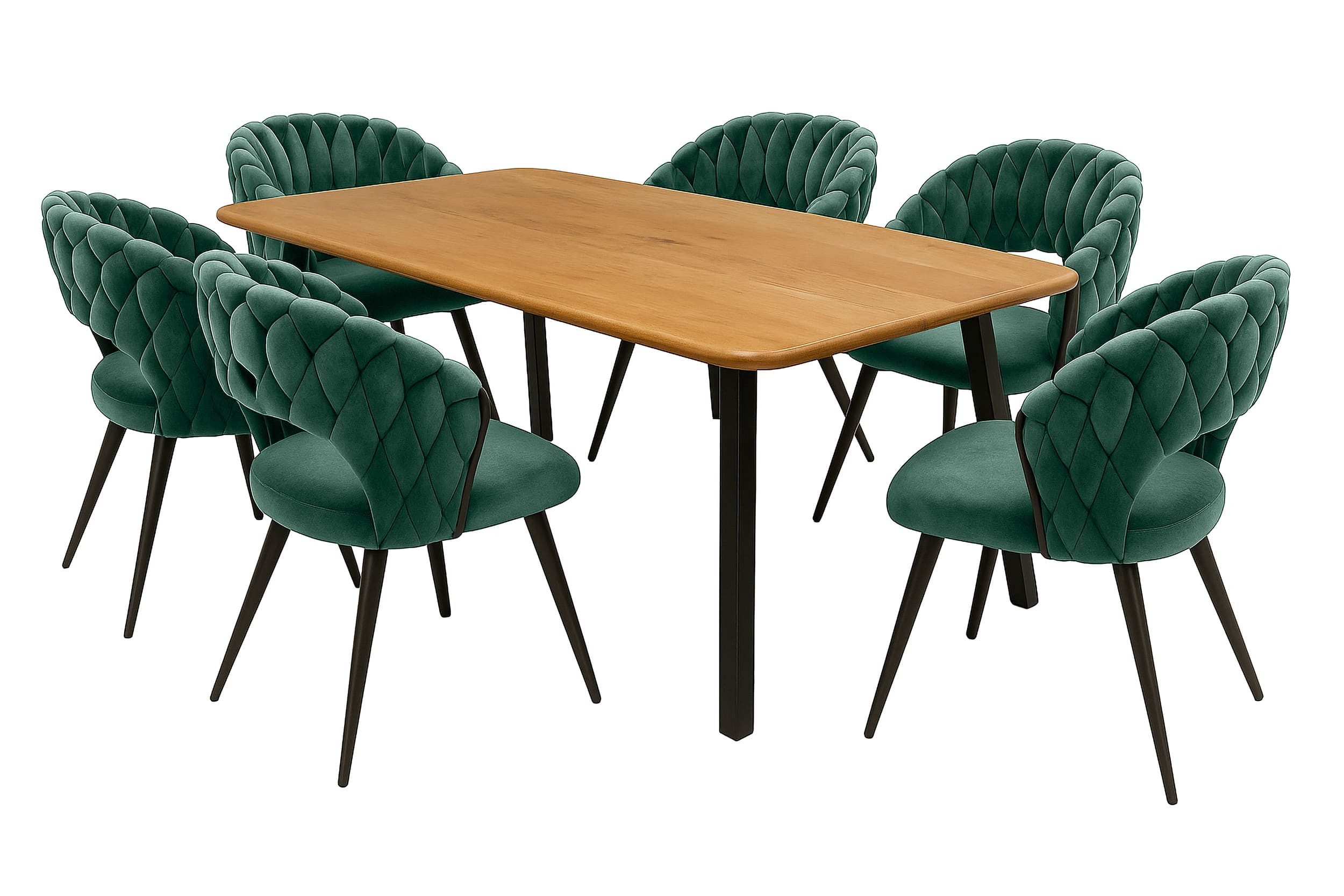 LC Home Essgruppe LC Home Essgruppe 5tlg. Esstisch + 4x Esszimmerstühle Samt Flechtoptik, (7-tlg)