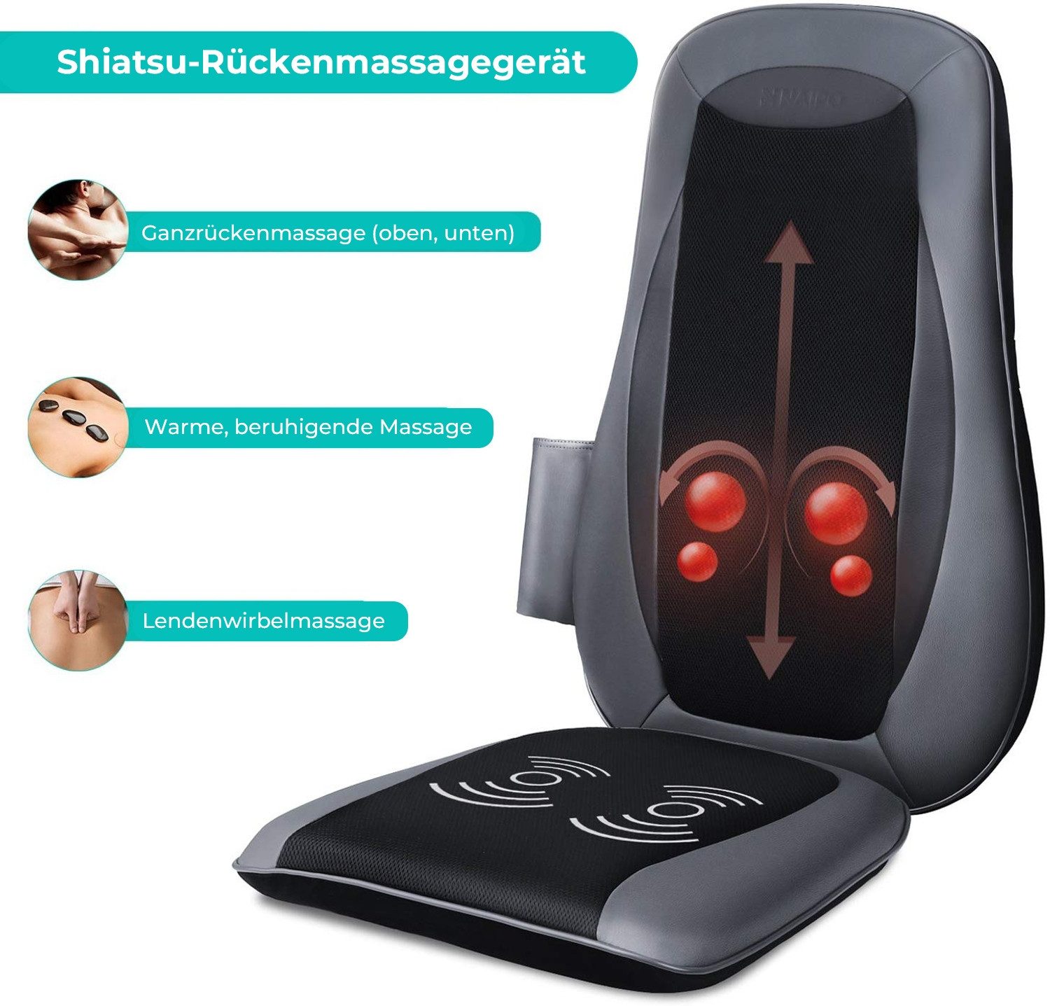 NAIPO Shiatsu-Massagesitzauflage, Rückenmassagegerät mit Tiefenmassage Wärme