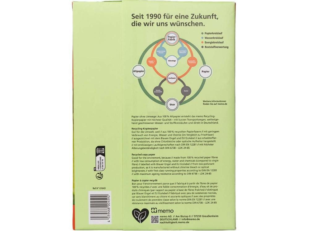 memo Kopierpapier memo Recycling-Kopierpapier 'memoPRINT' 500 Blatt