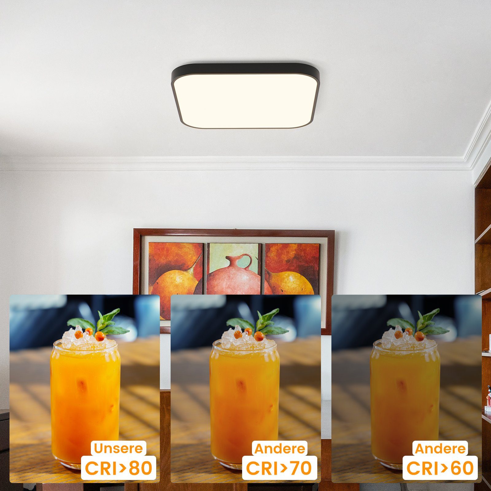 Nettlife LED Flur, 27cm LED IP44 Badezimmer fest Schwarz Schlafzimmer Flach integriert, Küche, Deckenleuchte 19W, Wohnzimmer, Neutralweiß, Wasserdicht, Esszimmer, für