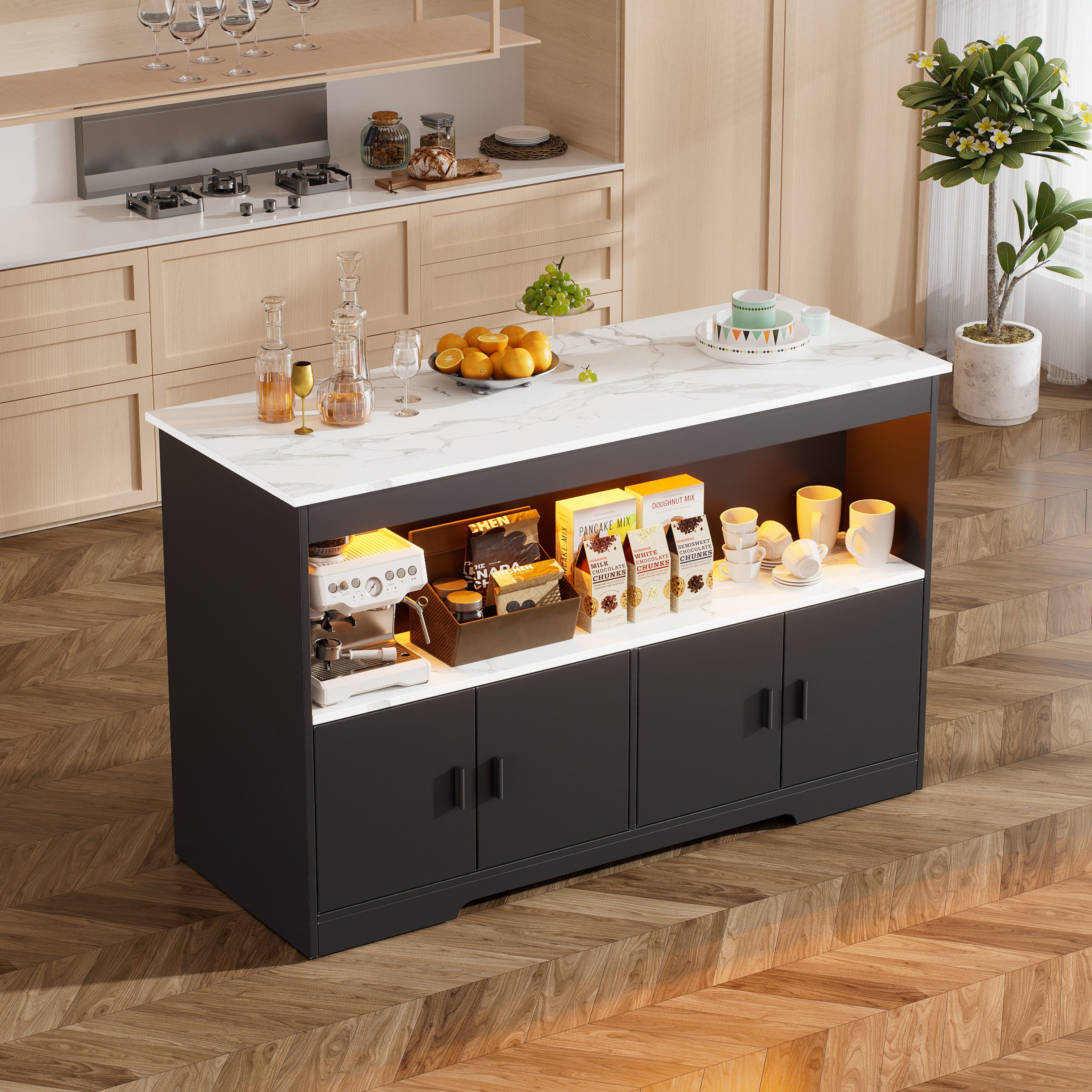 TWSOUL Kücheninsel Moderne Kücheninsel mit LED-Beleuchtung,Sitzbereich& günstig online kaufen