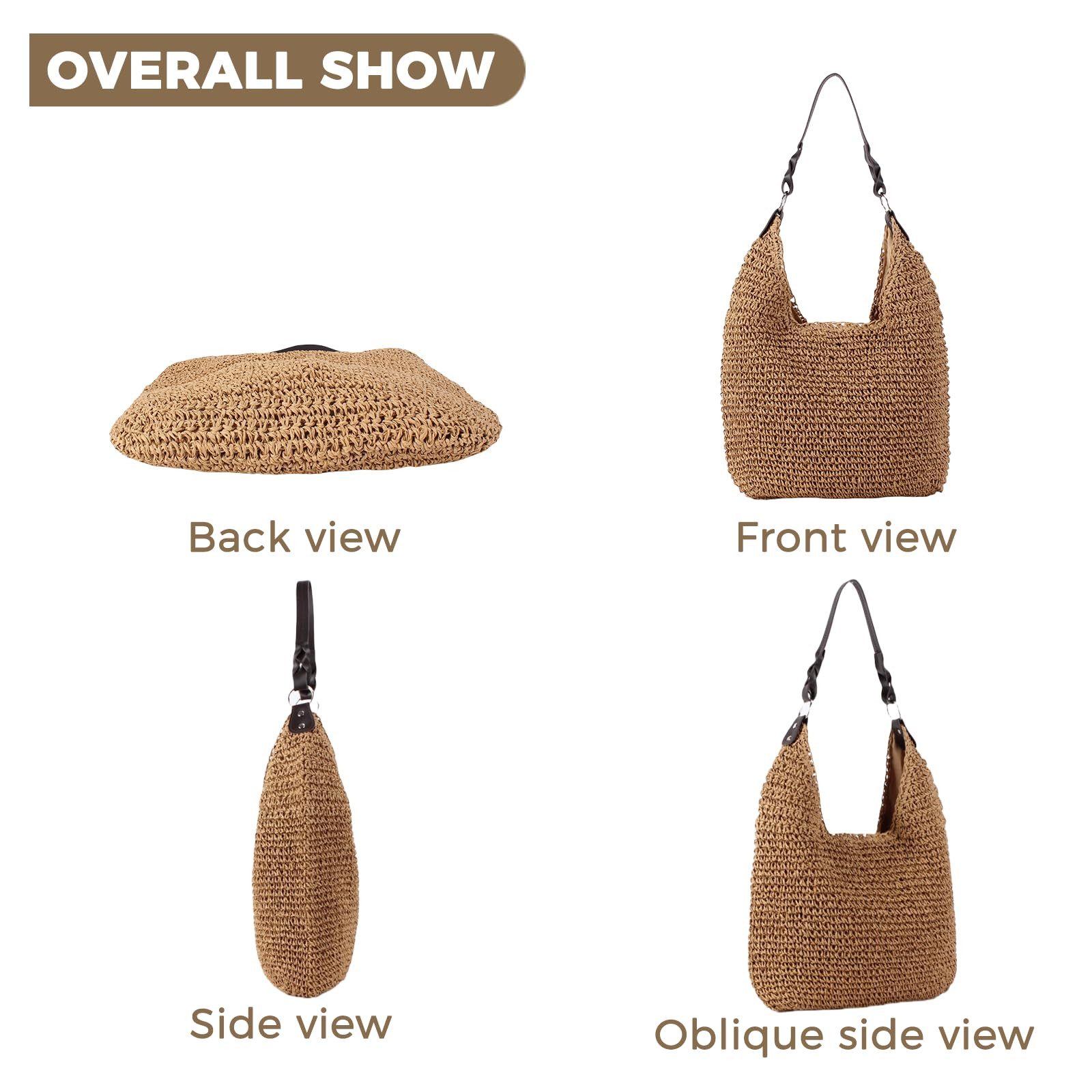 MOPUEA Strandtasche Strohtasche Strandtasche Großes Fassungsvermögen Mit Reißverschluss (Strandtasche Aus Geflochtenem Stroh Mit Reißverschluss, Ideal Für Stran – Bild 4 von 5